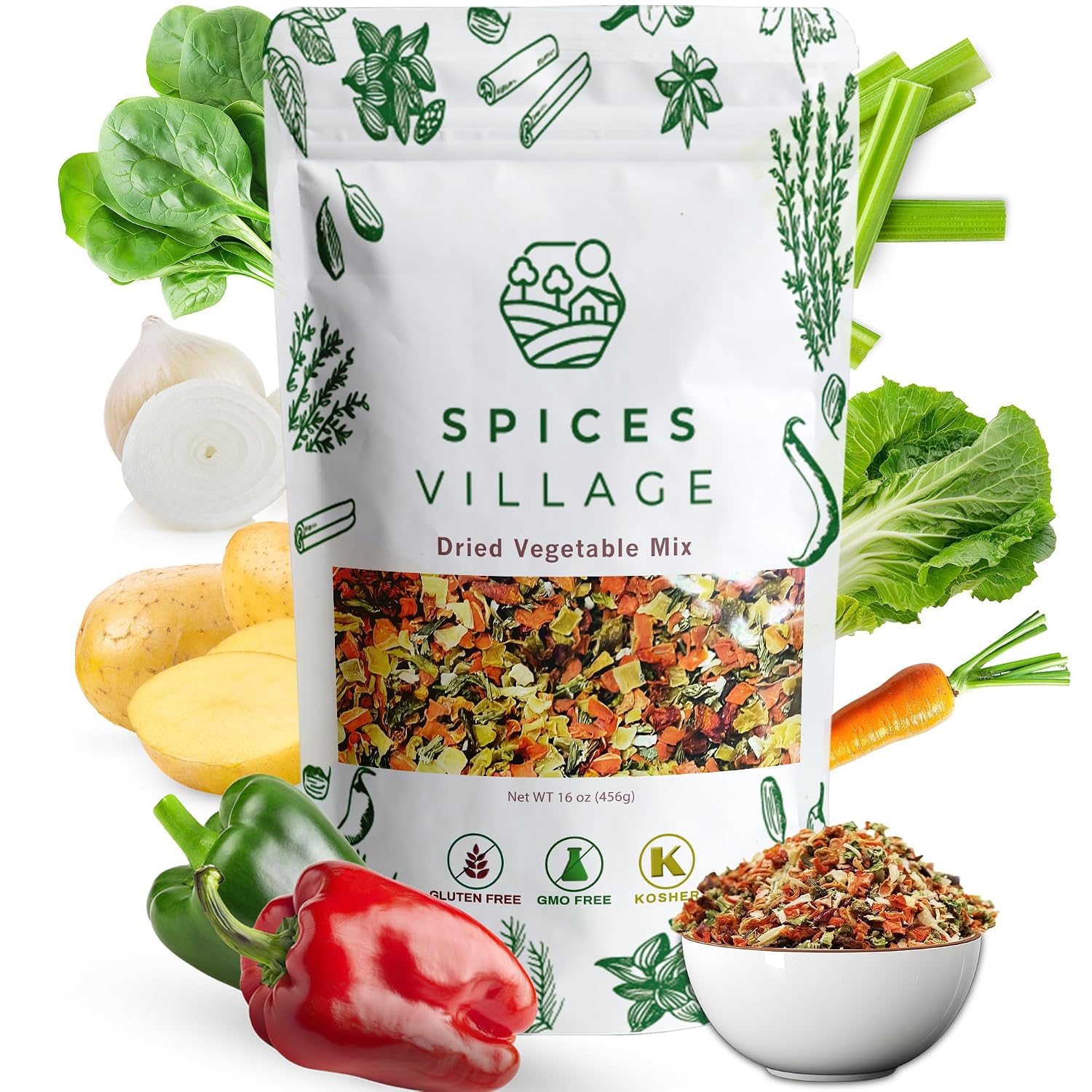 SPICES VILLAGE Dried Ramen Toppings, Dehydrated Vegetables, 16 oz, Kosher