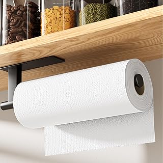 Kitsure Paper Towel Holder Under Cabinet - Sturdy 304 Stainless Steel Kitchen Paper Towel Holder Wall Mount, Drilling or Self Adhesive Paper Towel Holder for Kitchen, Bathroom, Matte Black