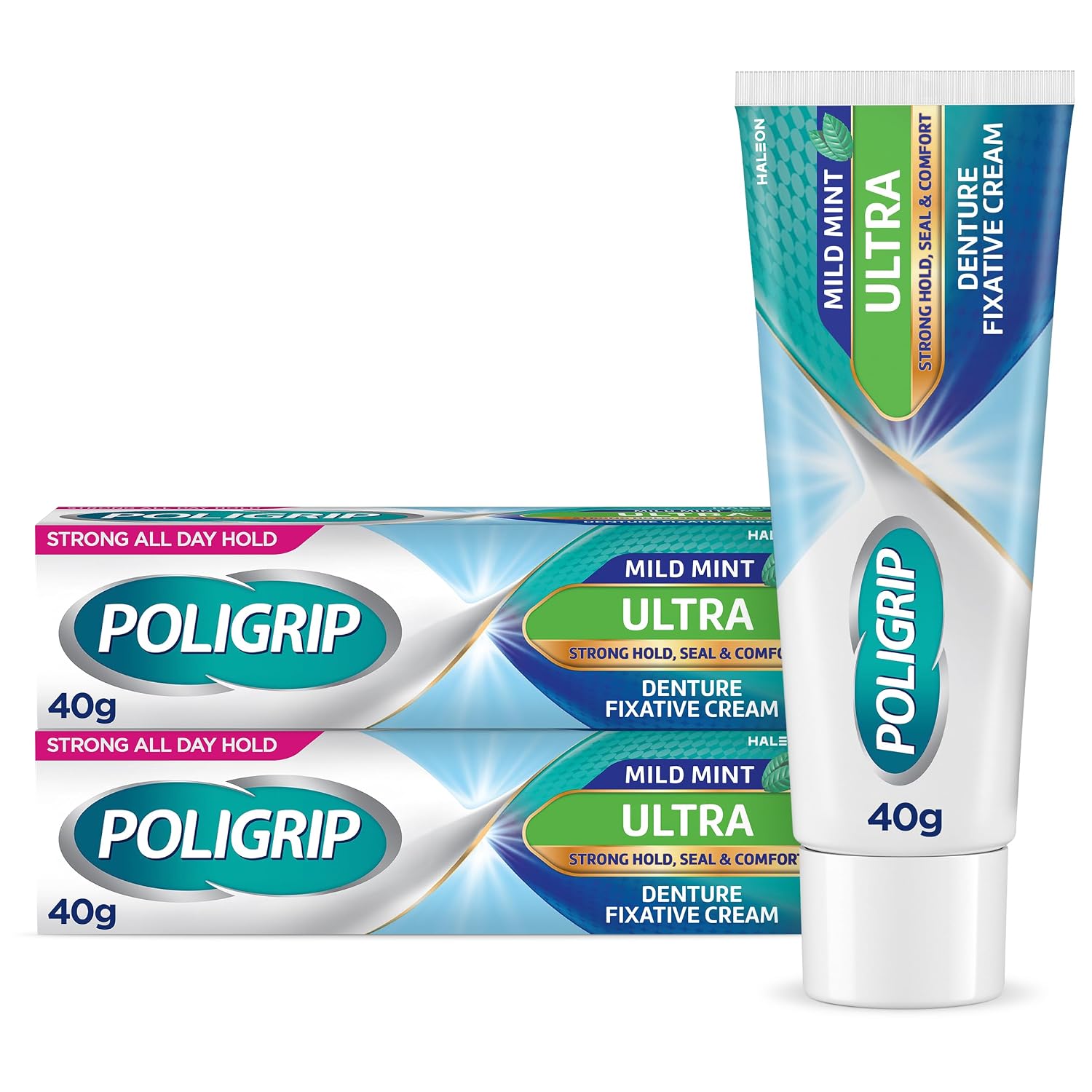 Poligrip Denture Adhesive Cream, False Teeth and Partials Fixative, Ultra, 40 g (Pack of 2)
