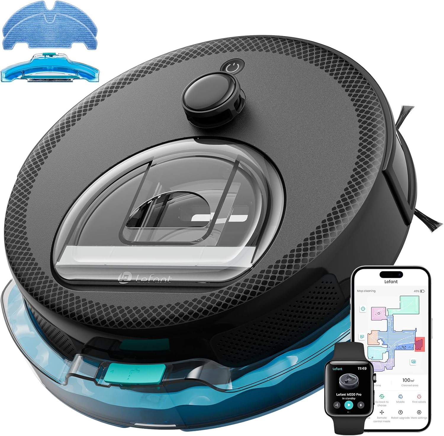 Lefant LiDAR Robot Vacuum and Mop, 450ml Visible Dustbin, Upgraded 190° PSD Obstacle Avoidance, Customized Cleaning, Multi-Floor Mapping, 150 Mins Runtime, WiFi/Alexa/APP, Pet Hair & Carpets, M330 Pro