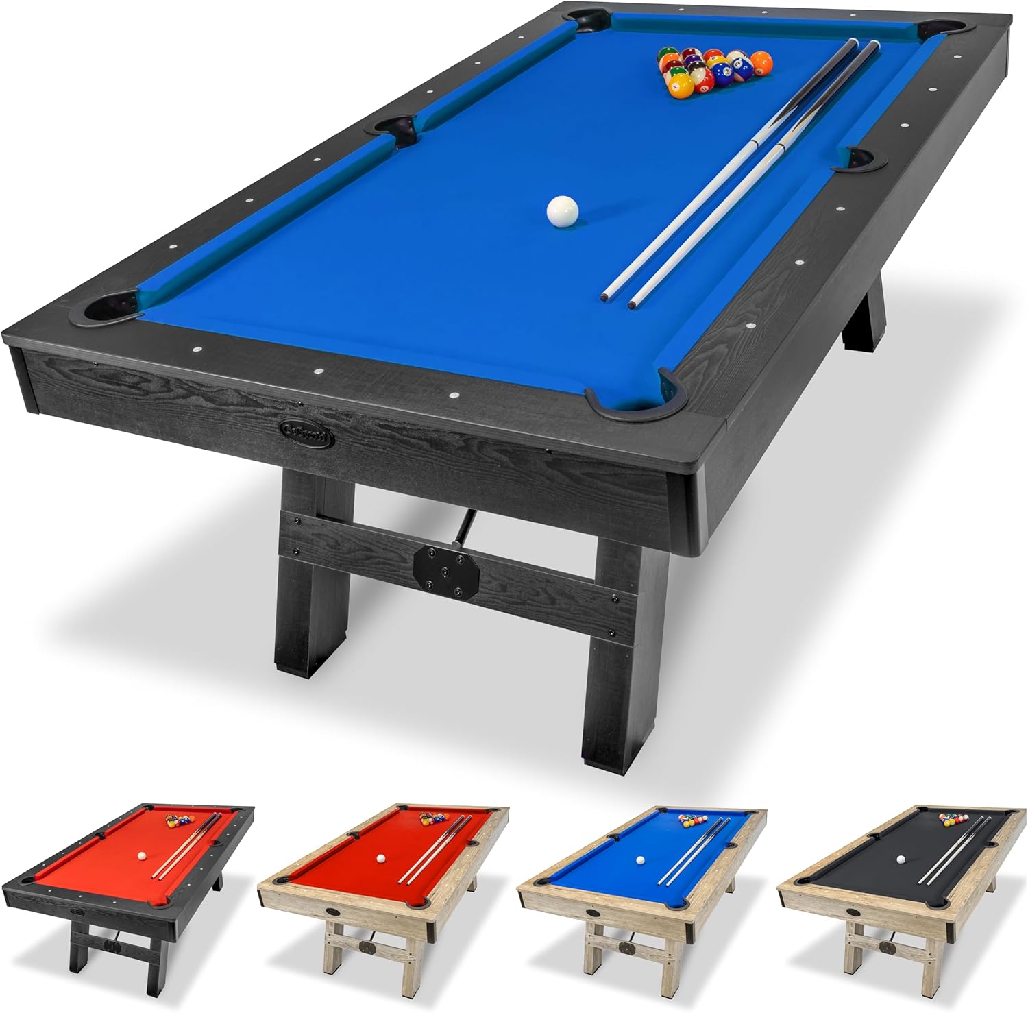 GoSports 7 ft Pool Tables with Wood Finish - Choose Your Style - Modern Billiards Table with 2 Cue Sticks, Balls, Rack, Felt Brush and Chalk