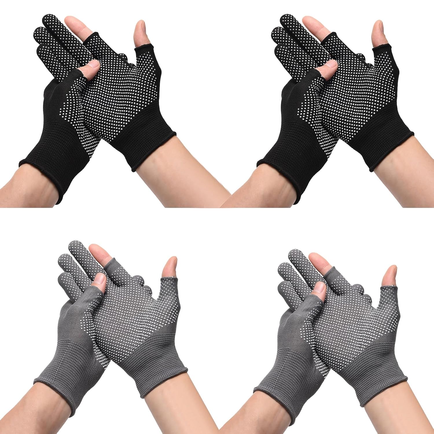 Neyeau 4 Pairs Fingerless Work Gloves, Anti-Slip Yoga Gloves, Breathable Fingerless Gloves for Men Workwear,Waterproof, for Construction Work, Outdoor Sports Activities, Black, Gray