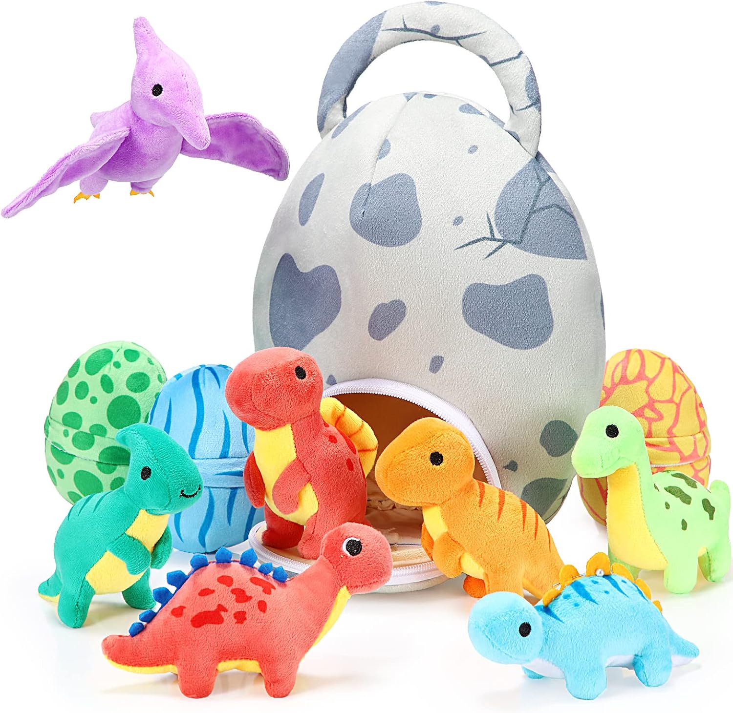 Zhanmai 11 Pcs Dino Stuffed Animal with Egg Bag, Small Dinosaur,Classic
