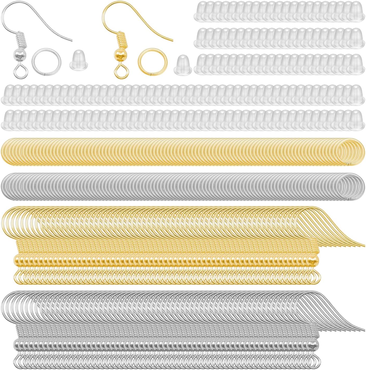 2 Pack of 600 Earring Sets, DIY Jewelry Earring Clasps, Ear Accessories, Hypoallergenic Ear Hook Set, Clear Ear Plugs, Matching Clothing Ear Hook Set, Ear Ornaments (Gold, Silver)
