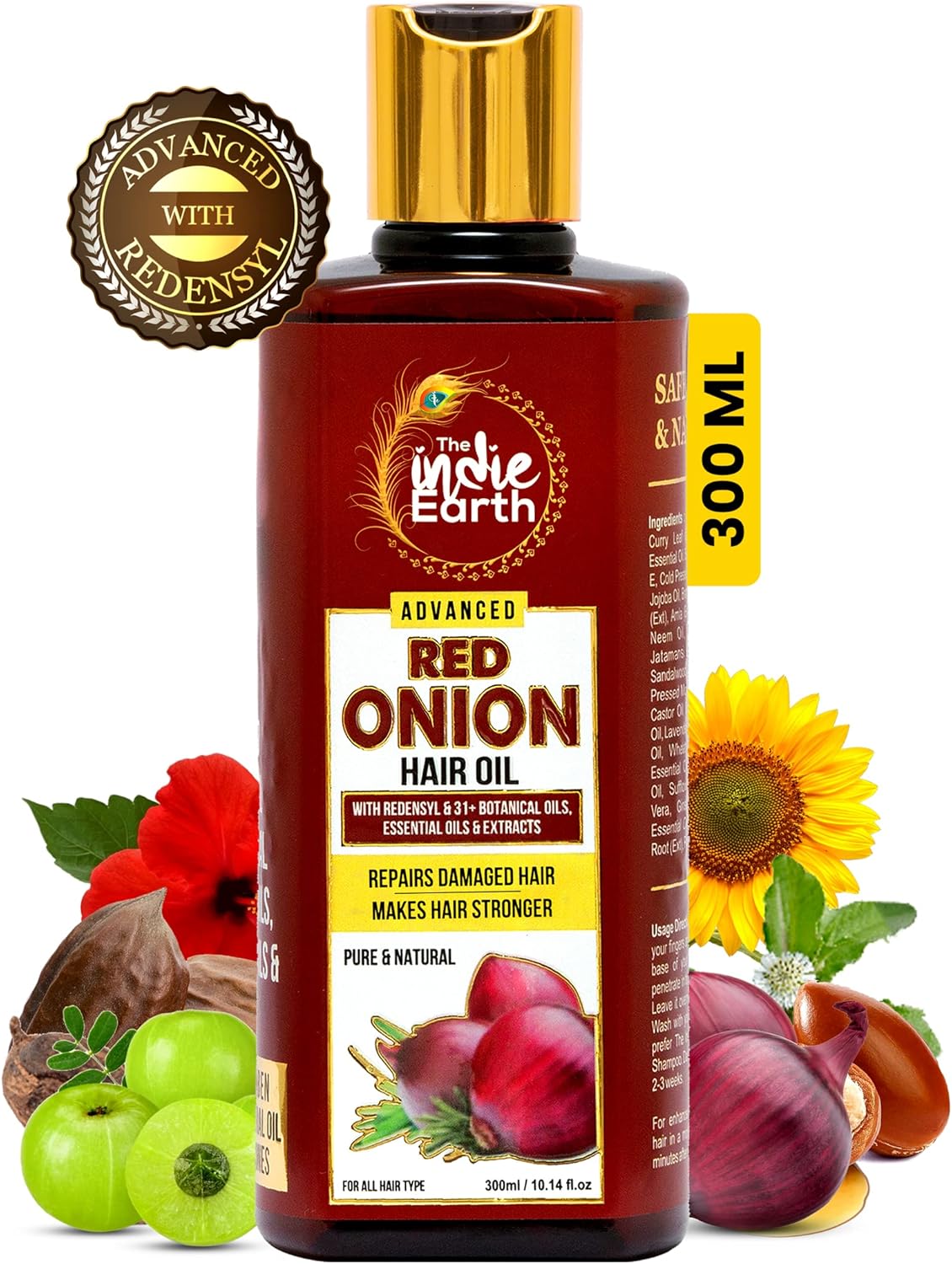 The Indie Earth Advanced Red Onion Oil 300ml, Repairs Damaged Hair - Makes hair Thicker & Stronger