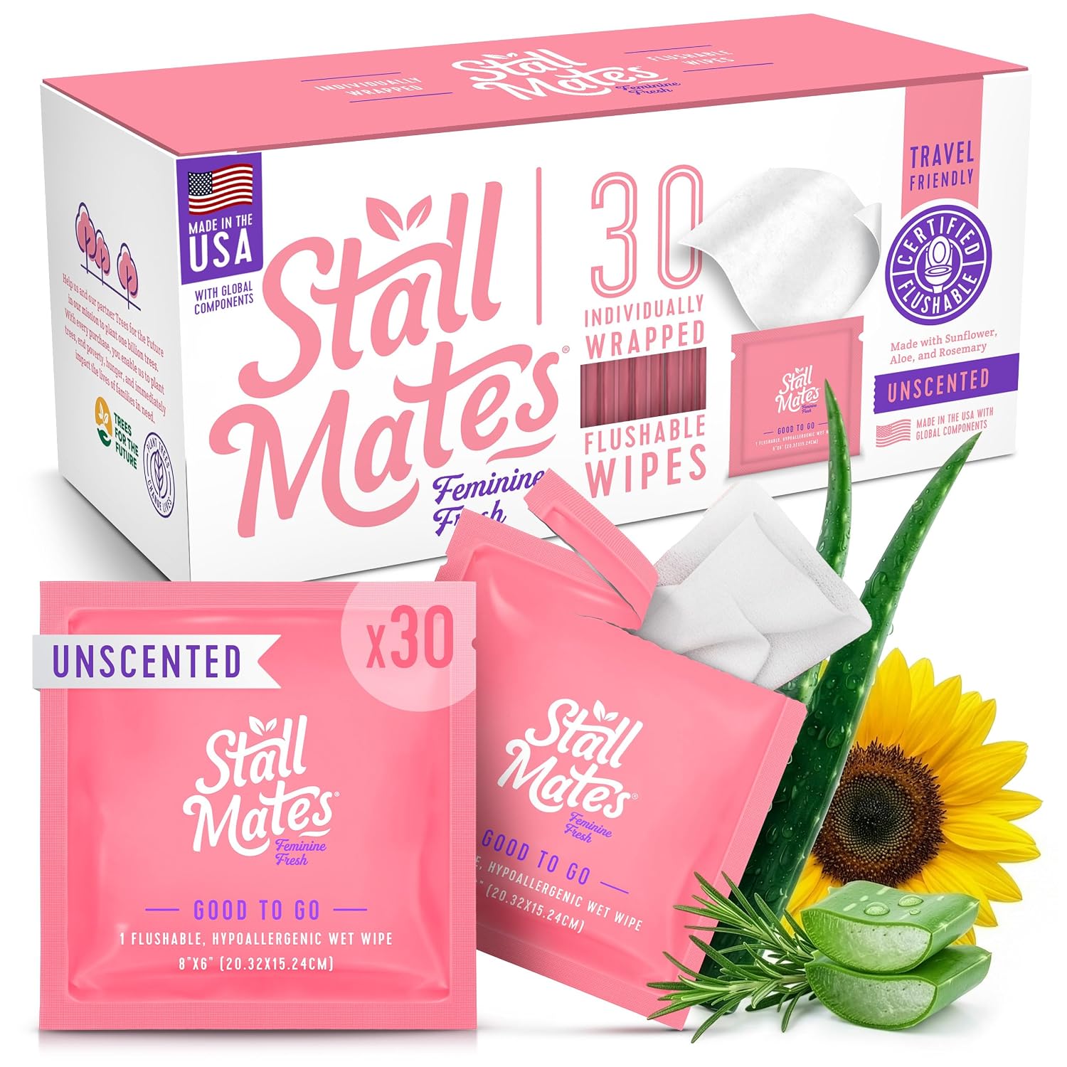 Stall Mates Feminine Fresh Flushable Wipes, PH Balanced, 30 Count