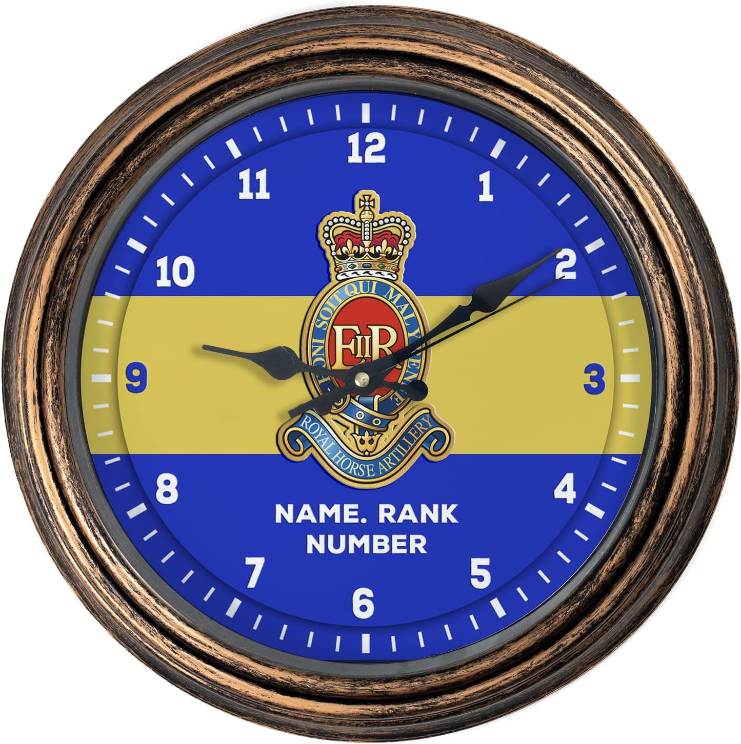 KRAFTYGIFTS Personalised Military Wall Clock Royal Horse Artillery Classic Round Hanging Glass Front British Army Clock Veteran Gift AC13