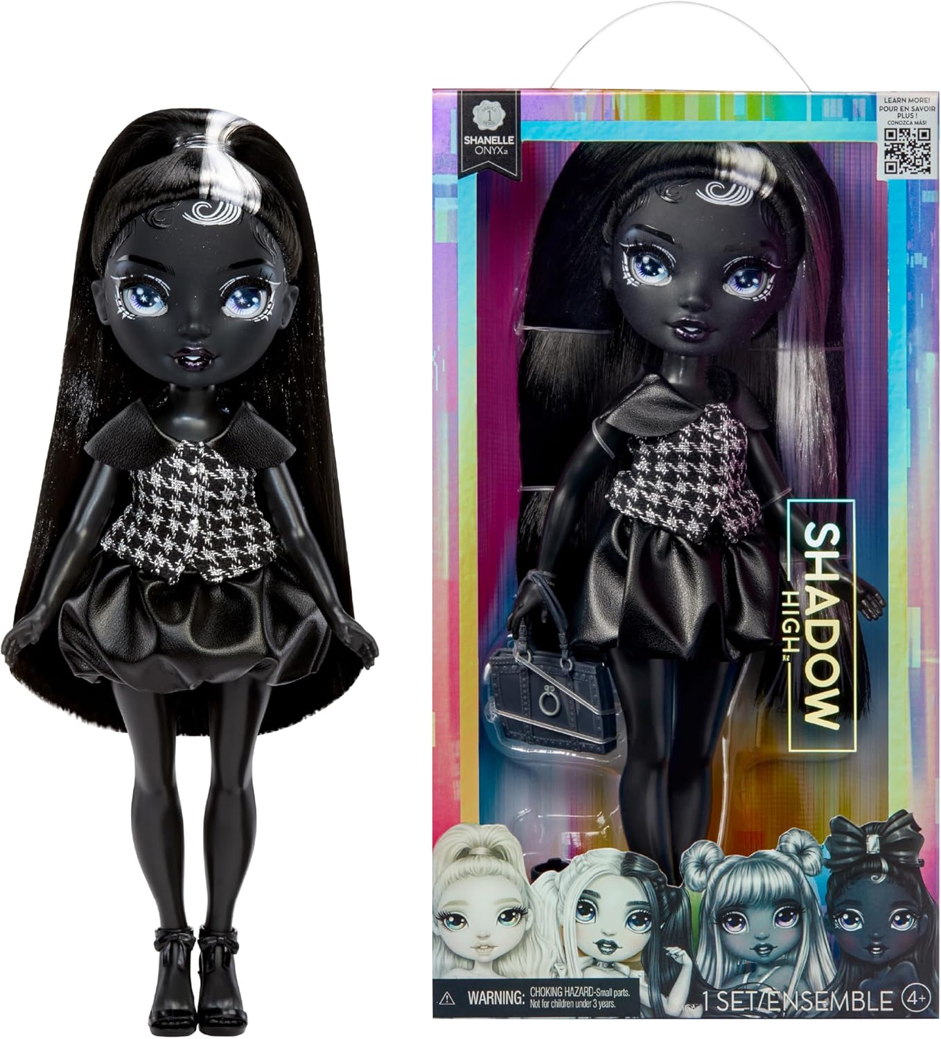 Rainbow High Shadow High Shanelle Onyx - Grayscale 28cm Fashion Doll, Black Hair and Outfit, Stylish Handbag, Cute Present for Children 4-10 Years Old