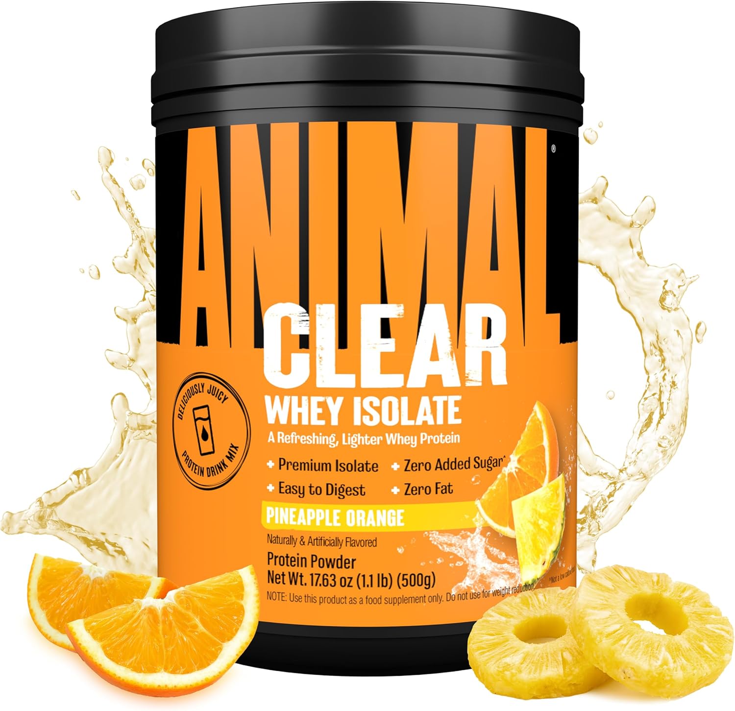 Clear Whey Isolate Protein Powder - Easy to Digest and Mix, 5g BCAA, Deliciously Juicy, Refreshing Anytime Drink for Men and Women, Pineapple Orange 500g (20 Servings)