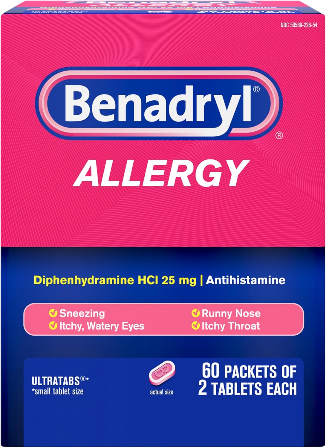 Benadryl Allergy Relief Ultratabs, Diphenhydramine HCl, 60x1 ct