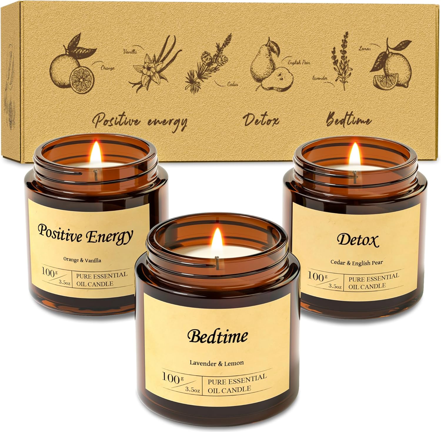 VALLYDOM Scented Candles Gifts for Women, Aromatherapy Gifts for Women with Detox Positive Energy Bedtime, Pure Soy Wax Apothecary Jar Candle Gift Set