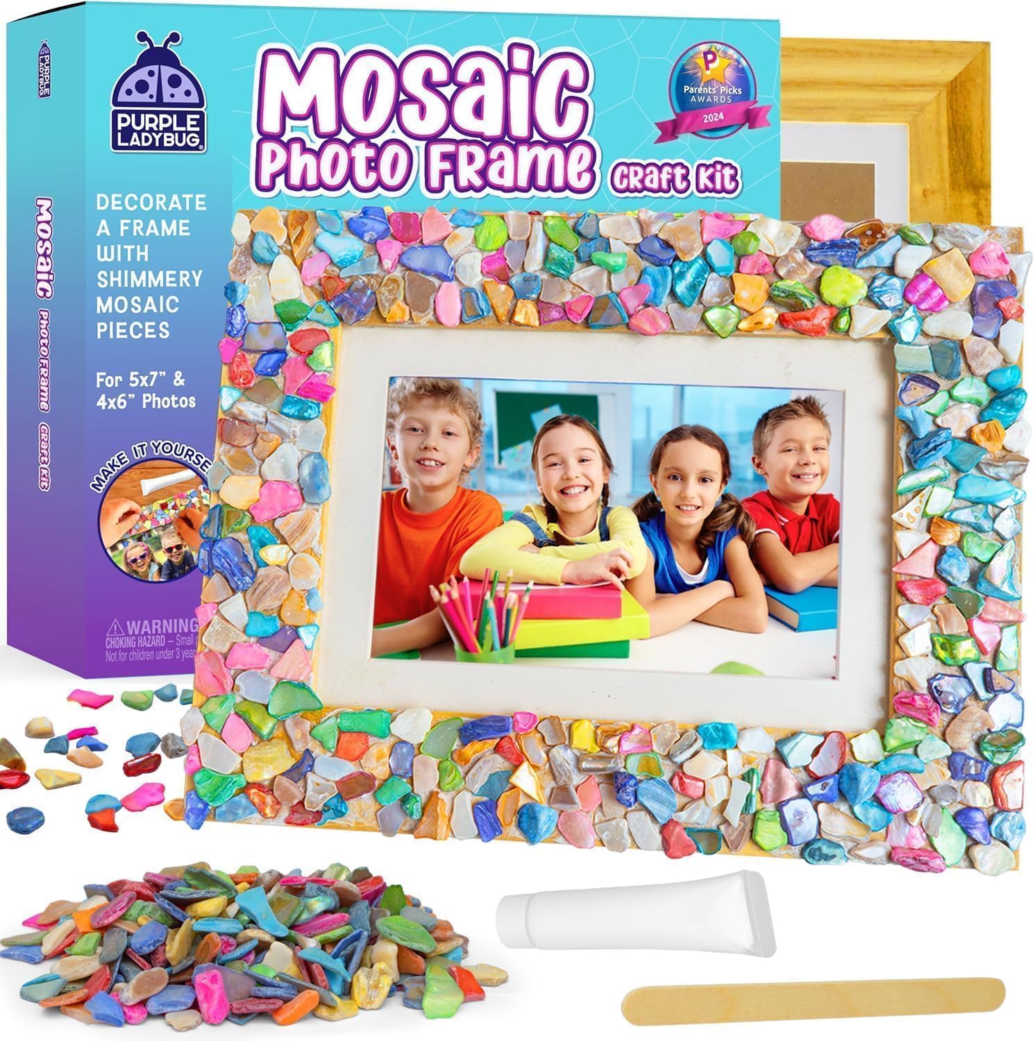 PURPLE LADYBUG Decorate Your Own Mosaic Photo Frame Craft Kits for Kids Age 6+ - Gifts for 10 Year Olds Girls, DIY Arts and Crafts Activity for Girls Ages 6-10, Ideal for Birthdays and Creative Fun
