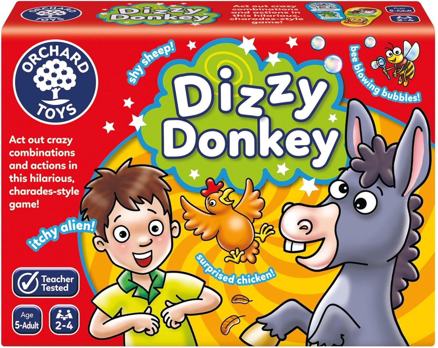 Orchard Toys Dizzy Donkey Game, A Charades Style Action and Performance Game, Family Games, Educational Games and Toys, Perfect for Kids Age 5- Adult