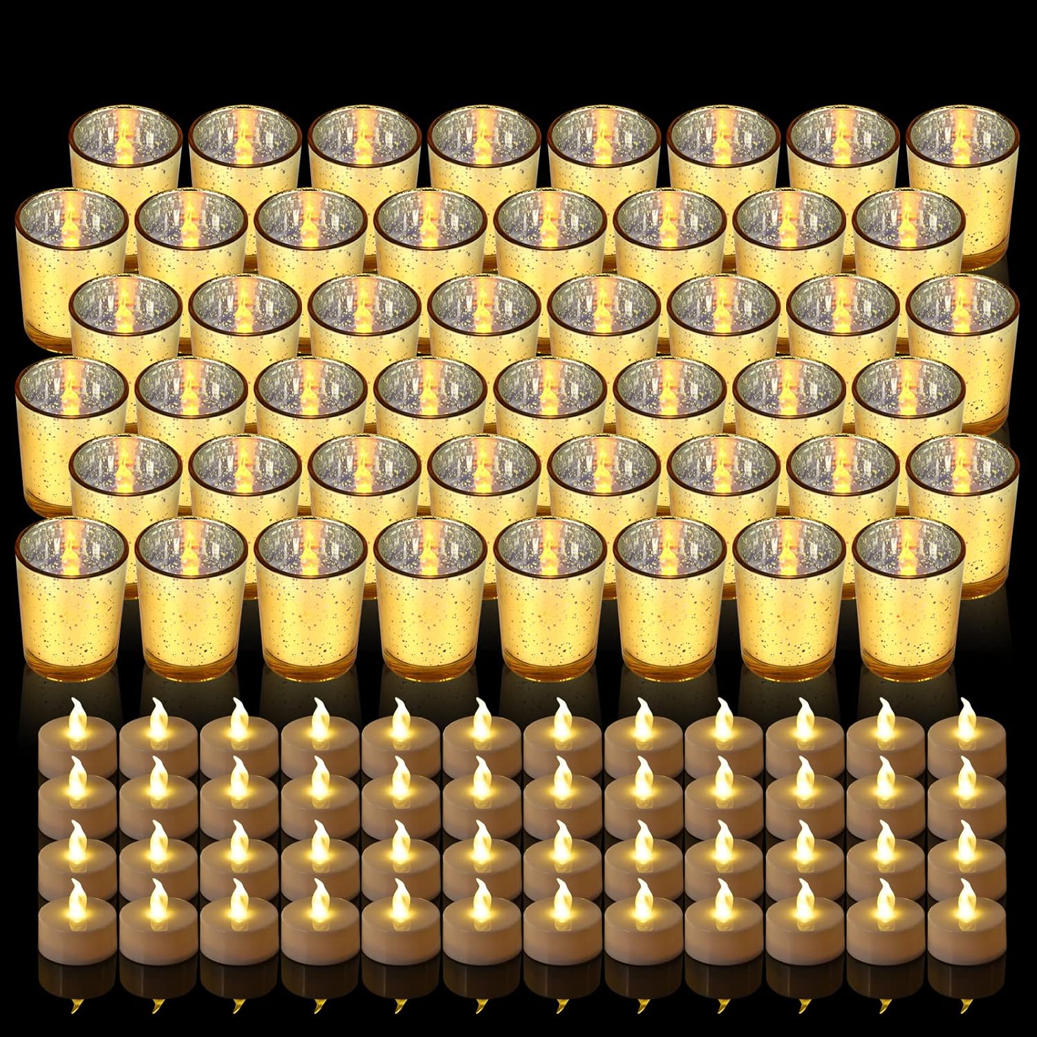 Candle Holder, 48 Pack Glass Tealight Candle Holders with 48 Pack Yellow Battery Tea Lights Candles for Party