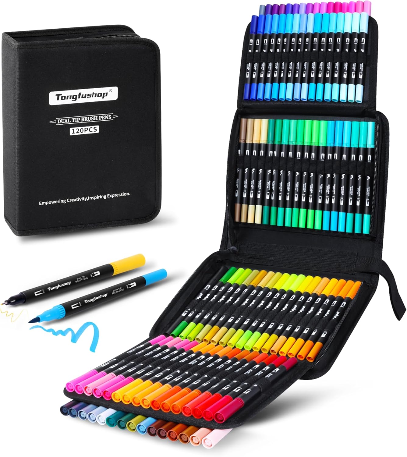 Tongfushop 120 Dual Tip Colouring Pens, Fineliners Felt Tip Brush Pens, Art Markers for Adult Colouring Books Calligraphy Painting Drawing Sketching Journal