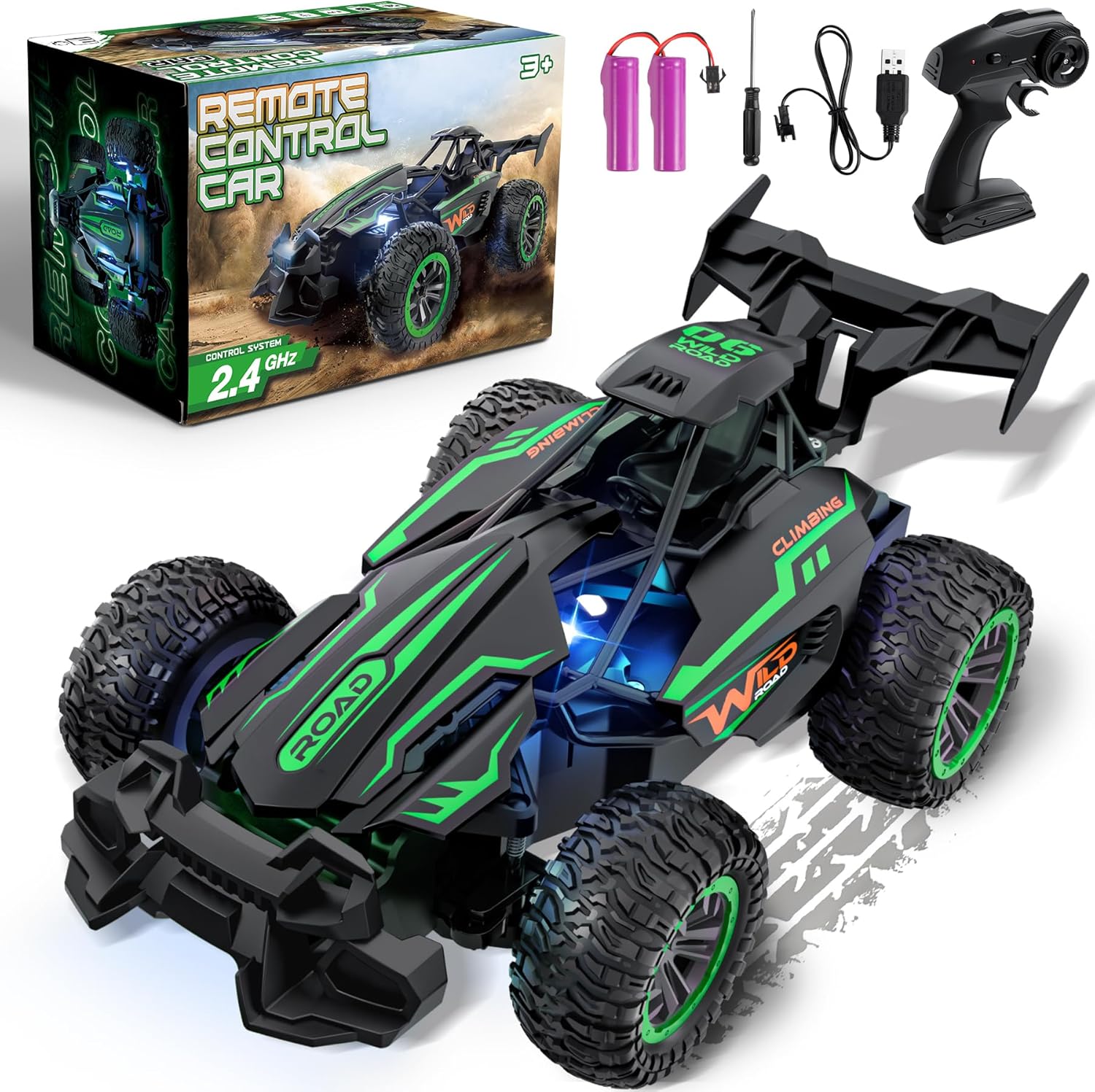 Perbabe RC Car Remote Control Cars, 2.4GHz 20+KM/H High Speed Radio Controlled Cars 2WD RTR All Terrain Off-Road Race Car with Rechargeable Battery Toy Gifts for Kids Boys Girls 3 4 5 6 7 8 9 10
