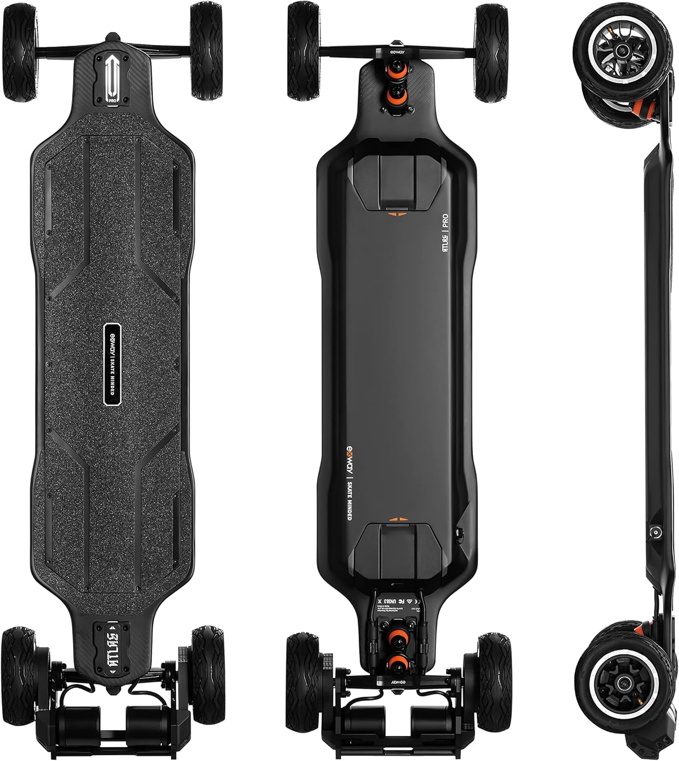 Exway Atlas/Atlas Pro All-Terrain Off Road Electric Skateboards, Top Speed of 35 Mph, 24 Miles Range Mountain Board, Optional AUXPack Battery, Professional Electric Longboard for Adults