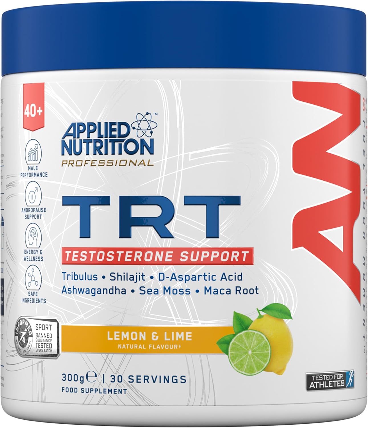 Applied Nutrition Testosterone Support for Men Over 40 | Zinc, Magnesium, D-Aspartic Acid, Maca, Ashwagandha & Sea Moss | Informed Sport – Lemon & Lime (300g – 30 Servings)