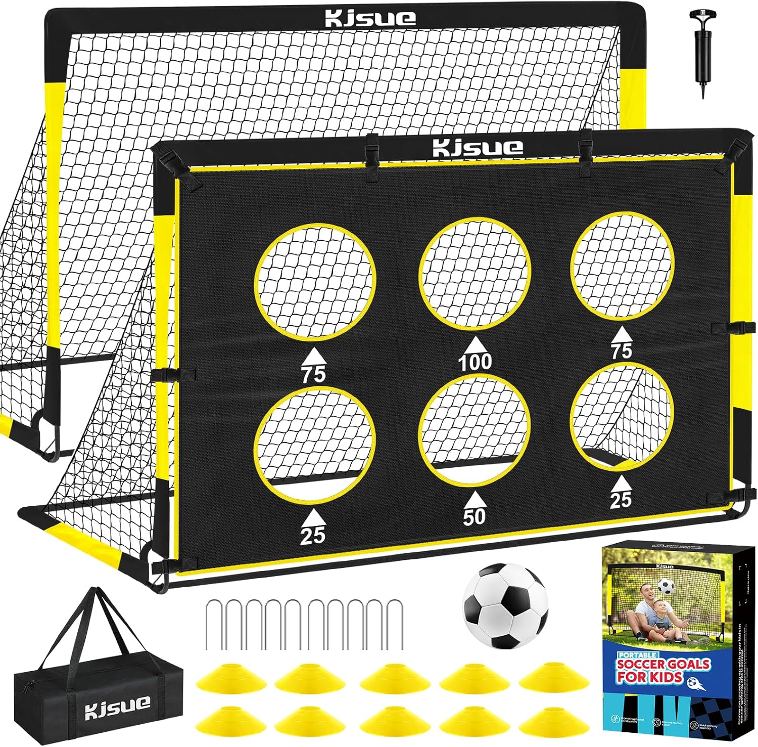 Kids Soccer Goal for Backyard Set - 2 of 6x4 ft Soccer Goals Training Equipment, Soccer Net for Kids Age 3-5 6-8 8-10 10-12, Ball, Targets for Toddler Kid Youth Soccer Games Sports Outdoor Play