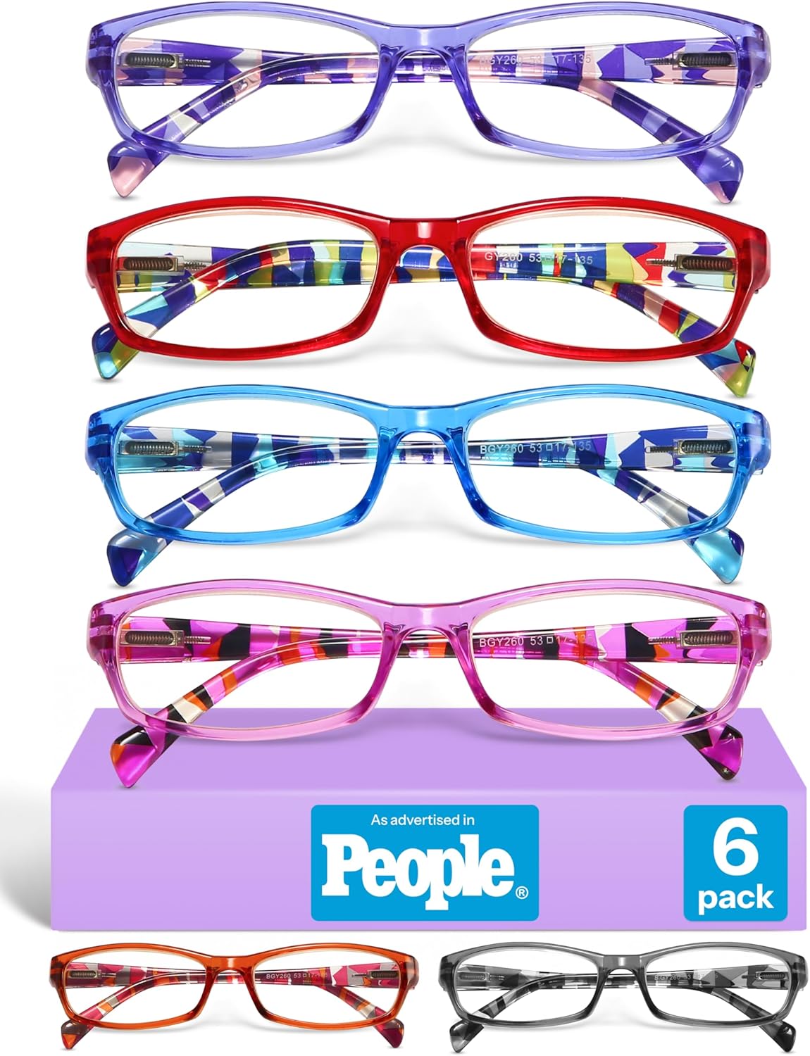 Gaoye 4.0 Reading Glasses for Women, 6 pack Fashion Readers for Women Men Spring Hinge Eye Glasses, Blue Light Reading Glasses