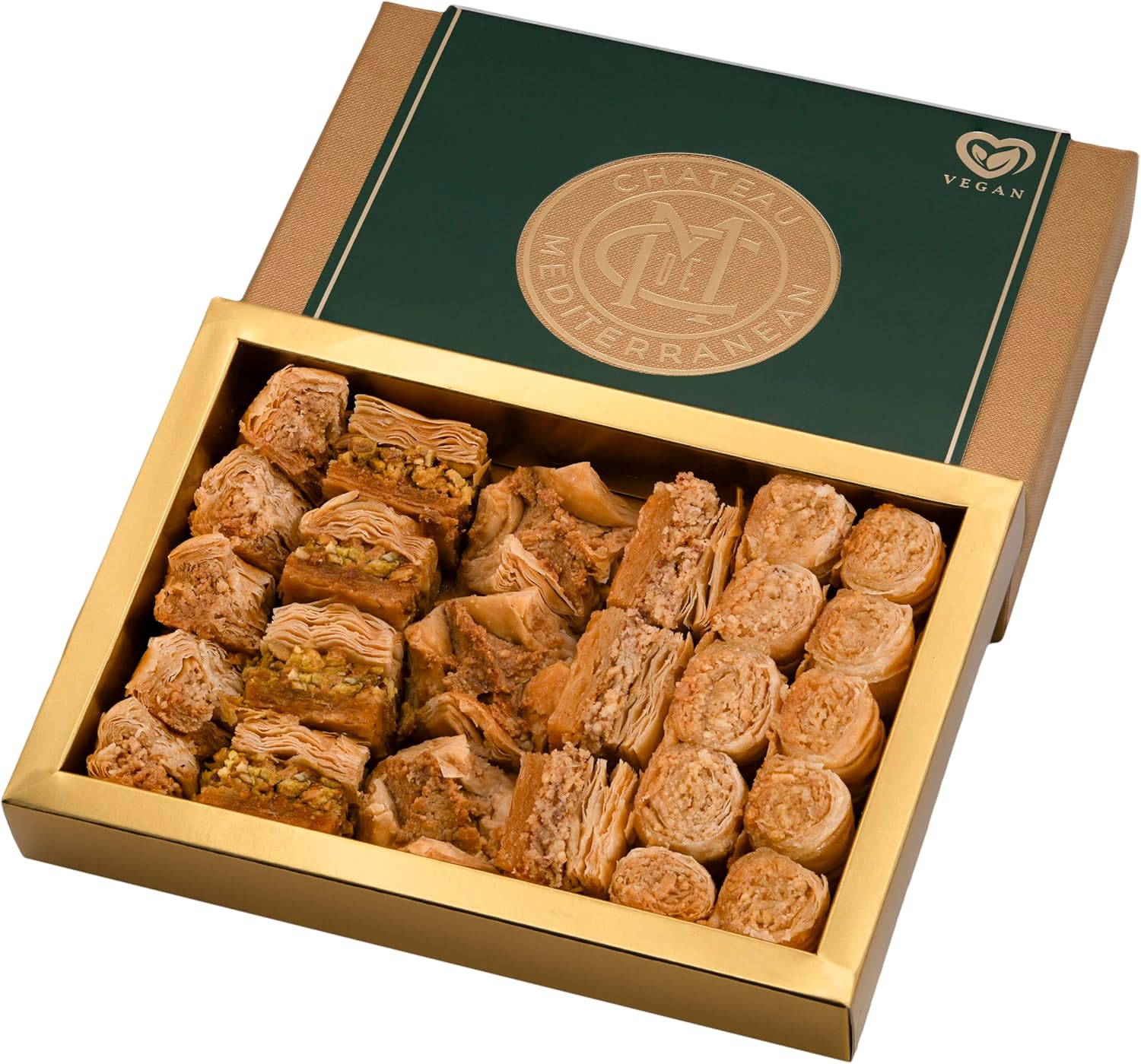Vegan Baklava Baklawa, 24 Pieces, Chateau de Mediterranean, Gift Box with Ribbon