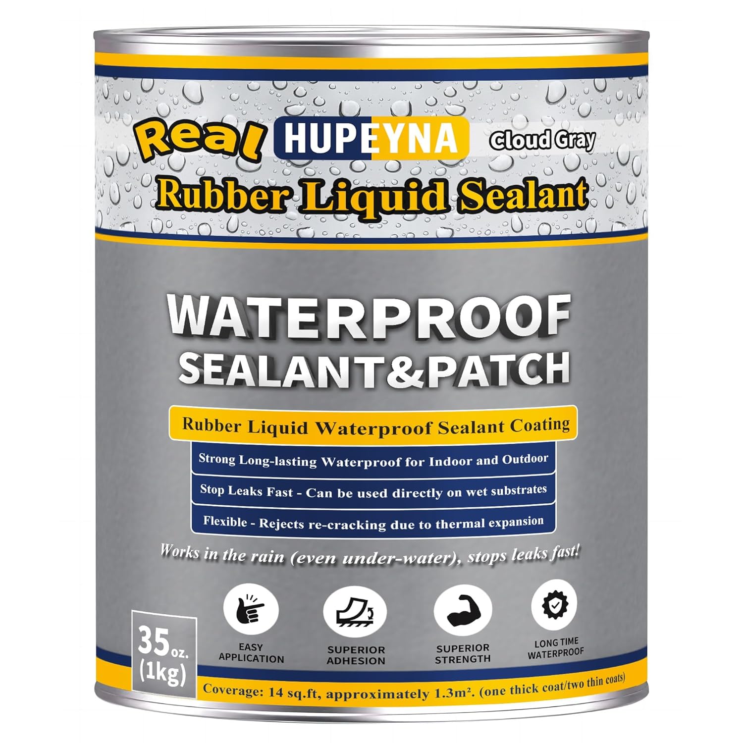 Rubber Liquid Waterproof Sealant, Hupeyna 35 oz Waterproof Patch & Seal Waterproof Coating, Multi-Surface Leak Repair Indoor & Outdoor Coating Cloud Gray Rubber Coating, Roof Liquid Foundation Sealant