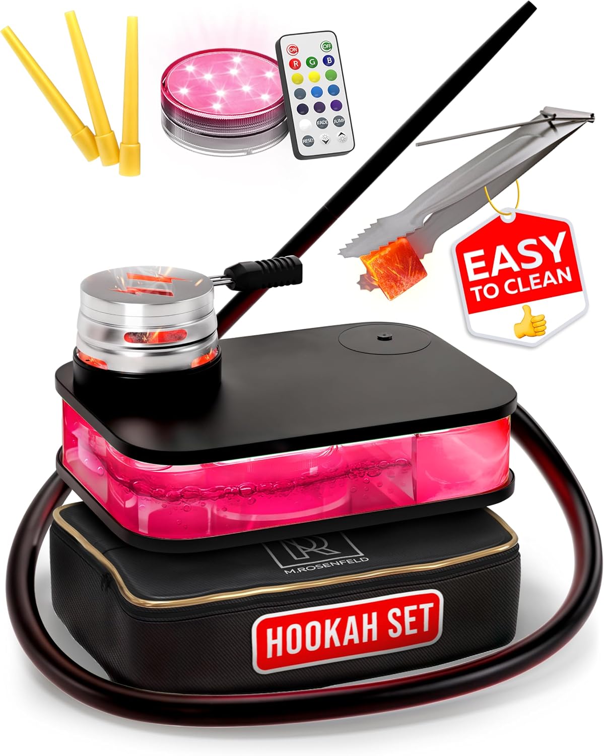Portable Hookah Set With Everything - Black Portable Hookah Set for Travel with Flat Hookah Bag - Hookah Kit with Charcoal Holder & Coal Cover- Travel Sisha Hooka Set