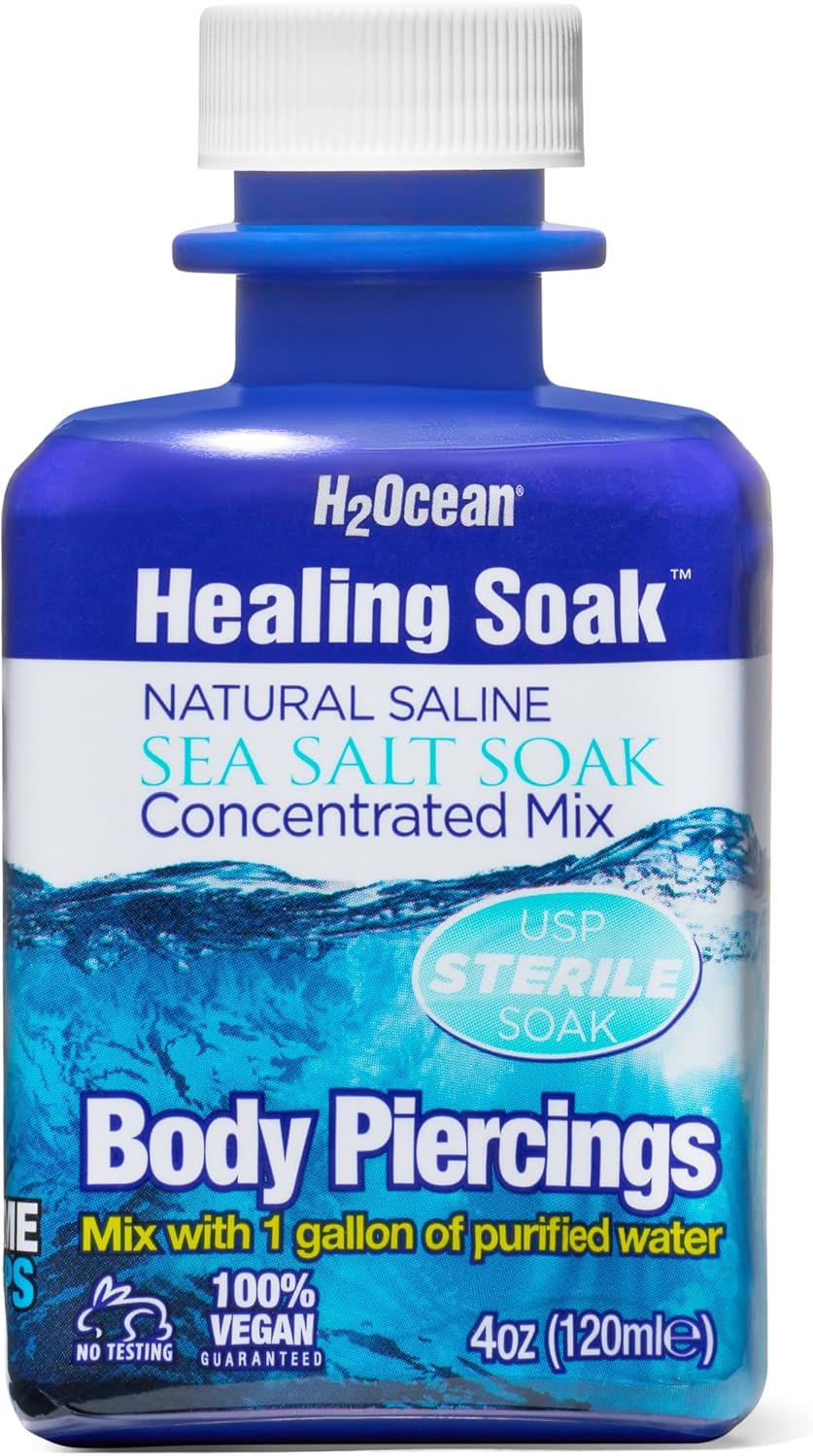 H2Ocean Healing Soak Piercing & Wound Sea Salt Bath - Sea Salt Saline Solution for Piercing & Wound Care - Soothing Aftercare for Body Piercings - 4 oz