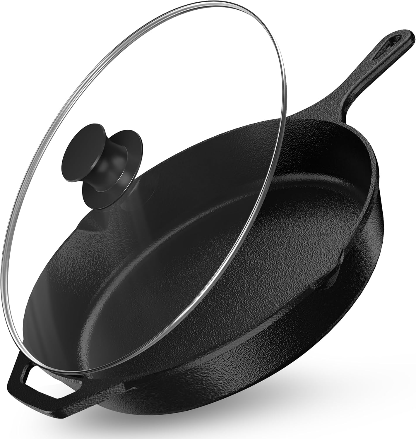 Utopia Kitchen Saute Fry Pan Pre-Seasoned Cast Iron Skillet With Lid, Frying Pan, Cast Iron Pan, Safe Grill Cookware for Indoor & Outdoor Use (1, Black, 12 inch)