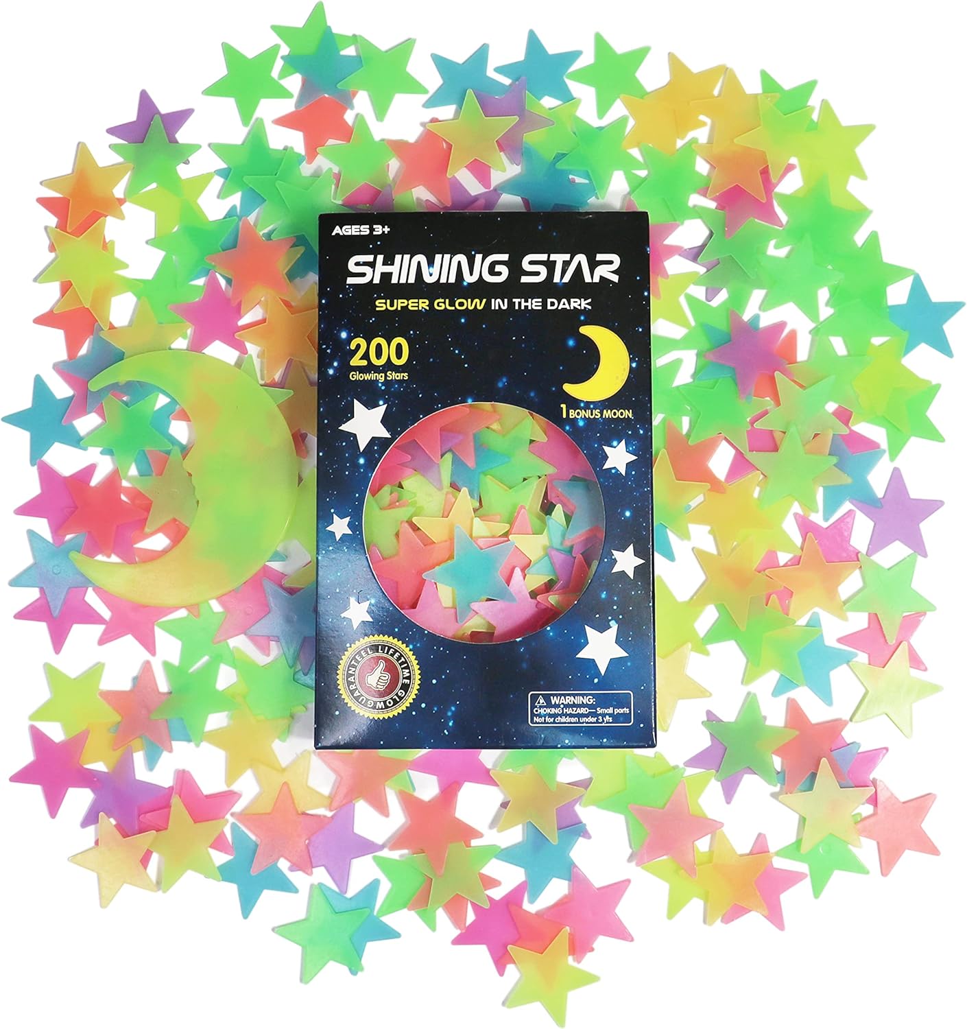 Glow in the Dark Stars Stickers for Ceiling, Adhesive 200pcs 3D Glowing Stars and Moon for Kids Bedroom,Luminous Stars Stickers Create a Realistic Starry Sky, Room Decor,Wall Stickers