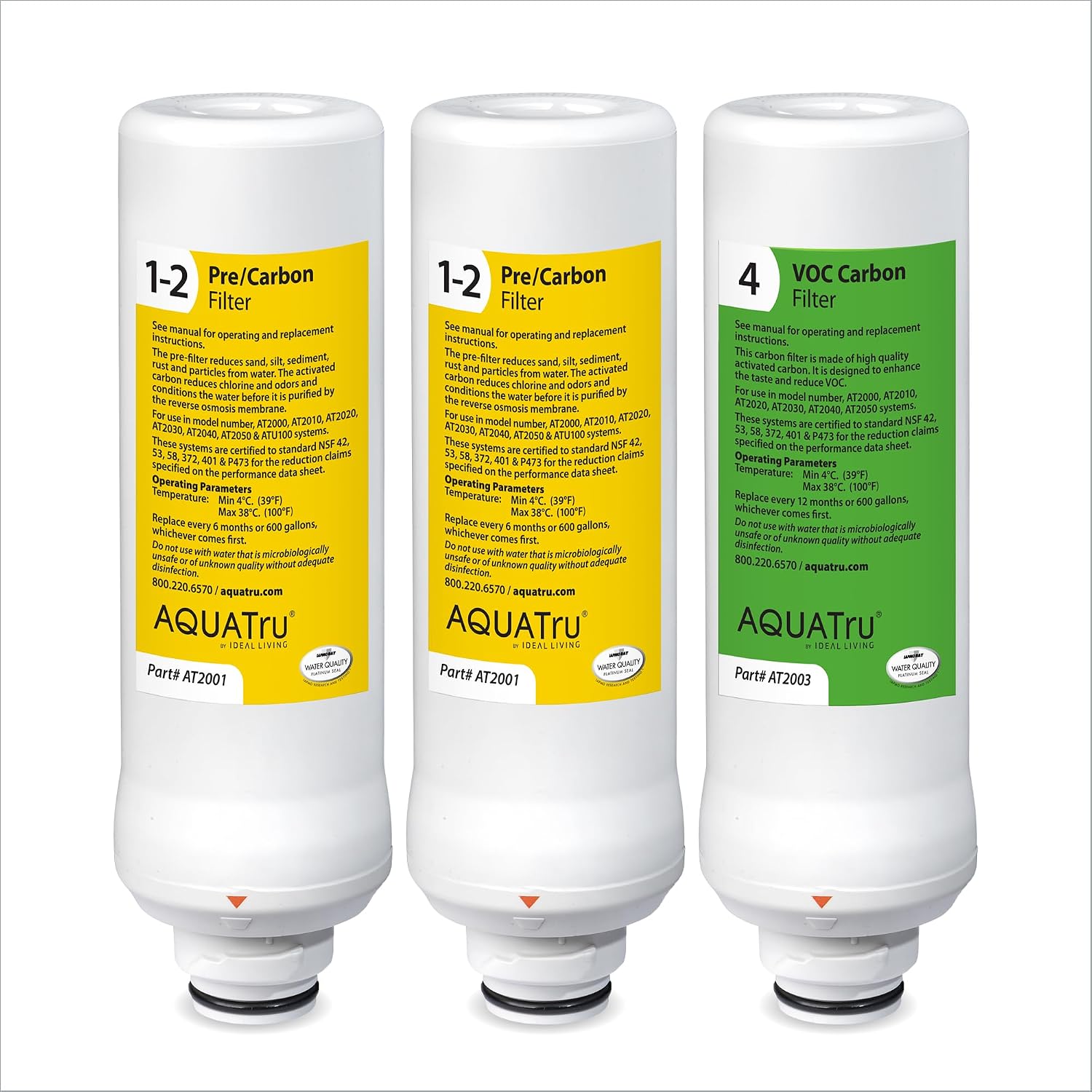 AquaTru Filter 1 Year Supply | 2 Pre/Carbon Filters & 1 VOC Carbon Filter