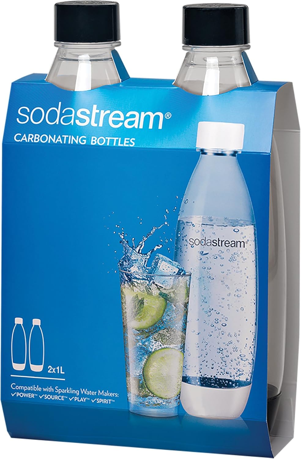 SodaStream - Slim Carbonating Bottles | Eco-Friendly & Reusable | Retains Carbonation Longer | Dishwasher Safe | BPA Free | 34 Fl Oz Capacity | 2-Pack, Black