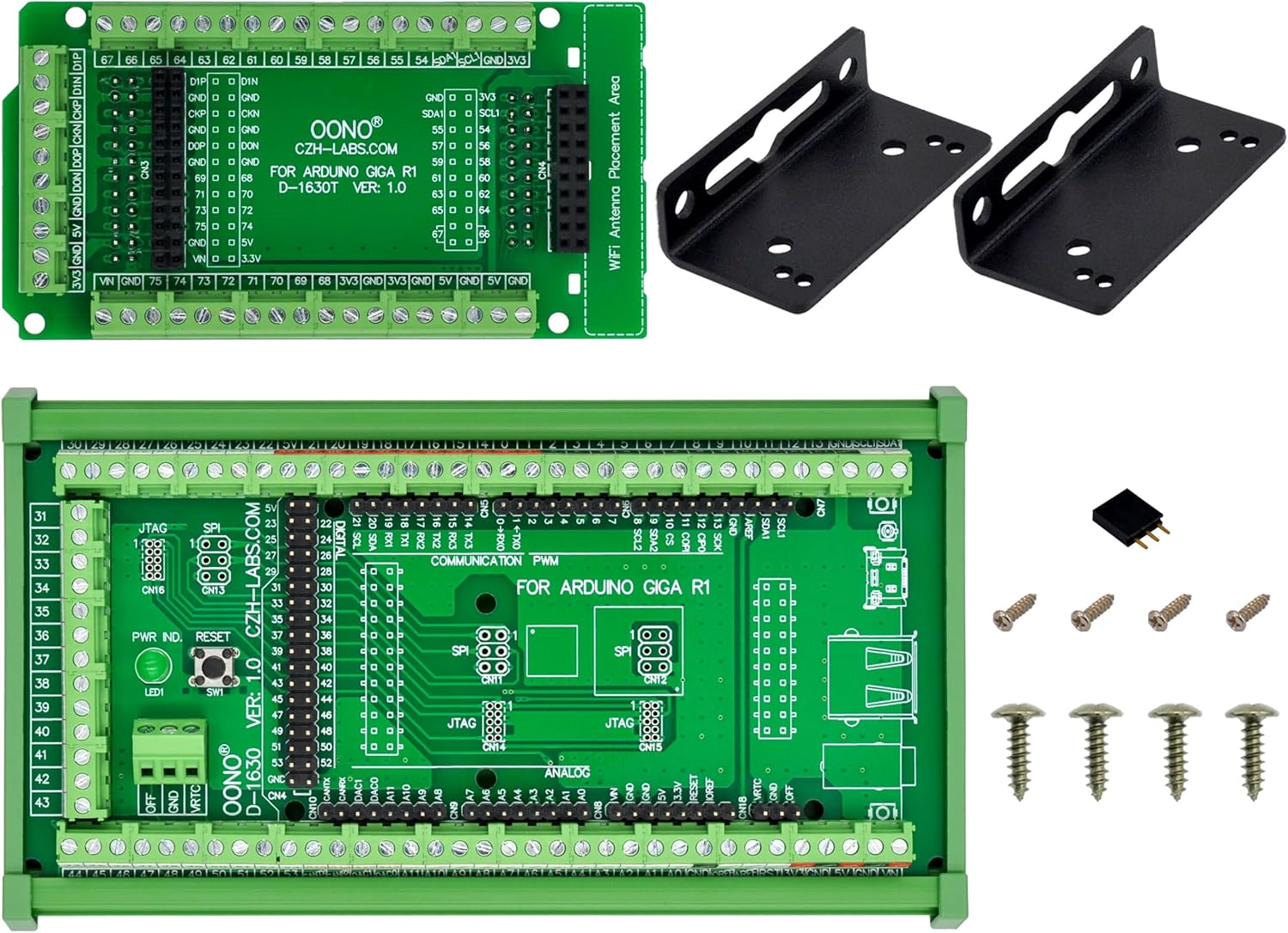 Terminal Block Adapter Module for Arduino GIGA R1 WiFi, DIN Rail or Screw Mount, GPIO Breakout Board, Full GPIO Version