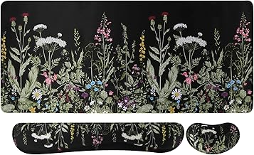 iCasso Large Mouse pad for Desk, Computer Desk Mat, 3Pcs XXL Keyboard and Mouse Pad + Keyboard Wrist Rest, Desk Matt for Desktop, Easy Typing Pain Relief Ultra Thick Mousepad Keyboard Mat(Weeds)