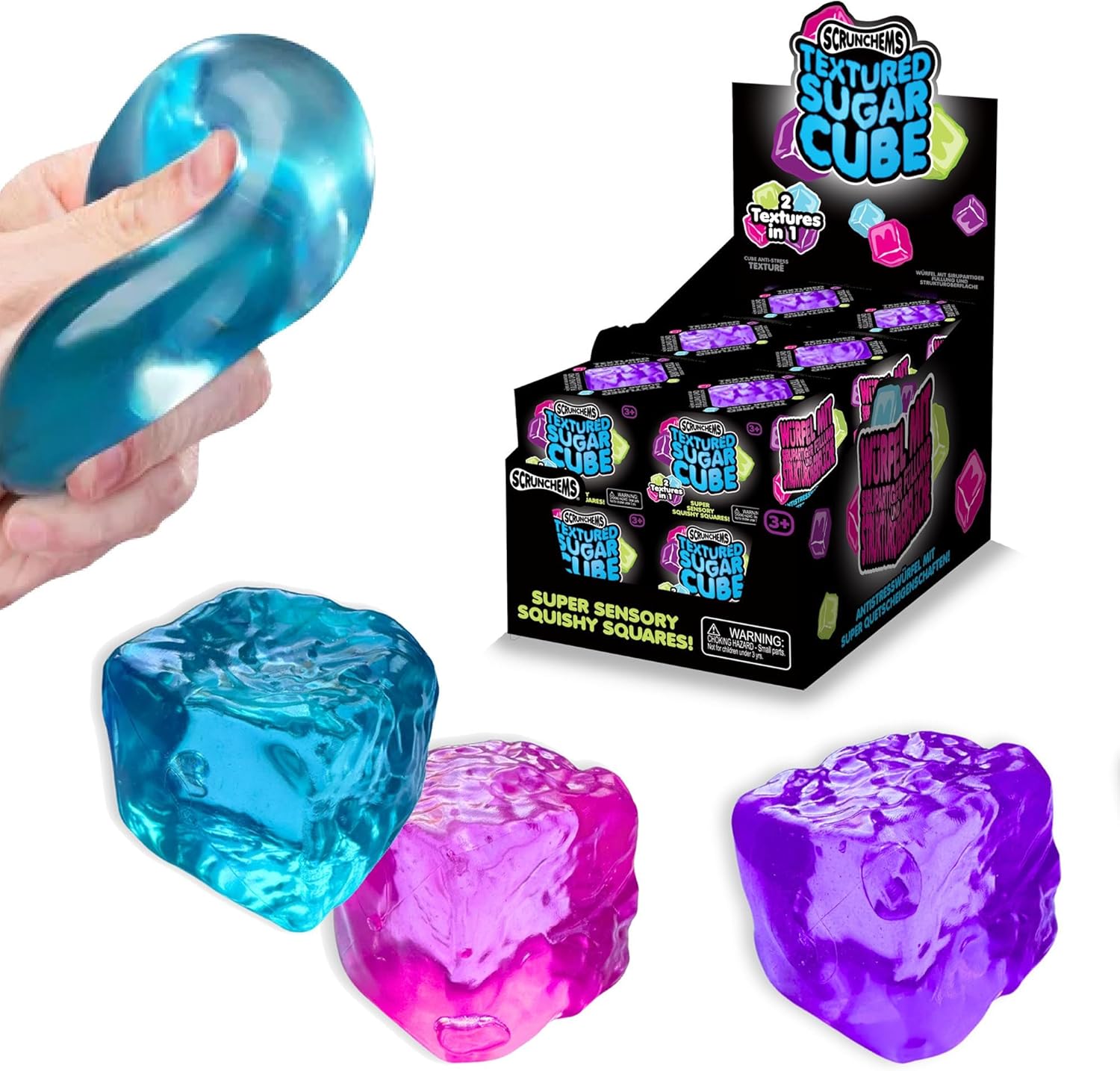 Textured Sugar Cube, Sensory Fidget Toy, Stress Relief Squishy Gel Cube with Unique Surface, Colourful Tactile Stress Ball for Focus and Calming