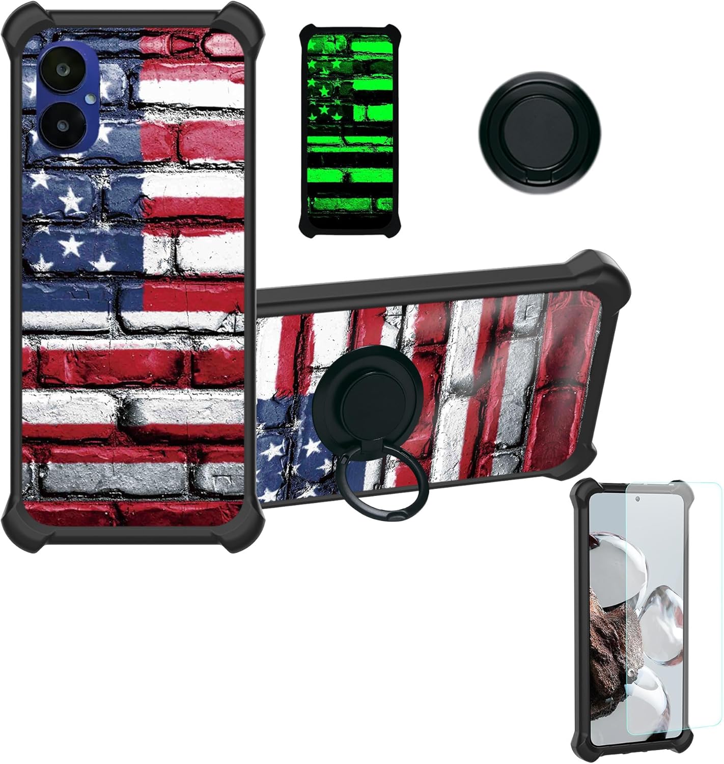 Nuu A15 Case Compatible with Nuu Mobile A15 Phone Case Cover [with Tempered Glass Screen Protector][Hard PC + Soft Silicone][Ring Support] [Luminous Effect] YGH-GQ