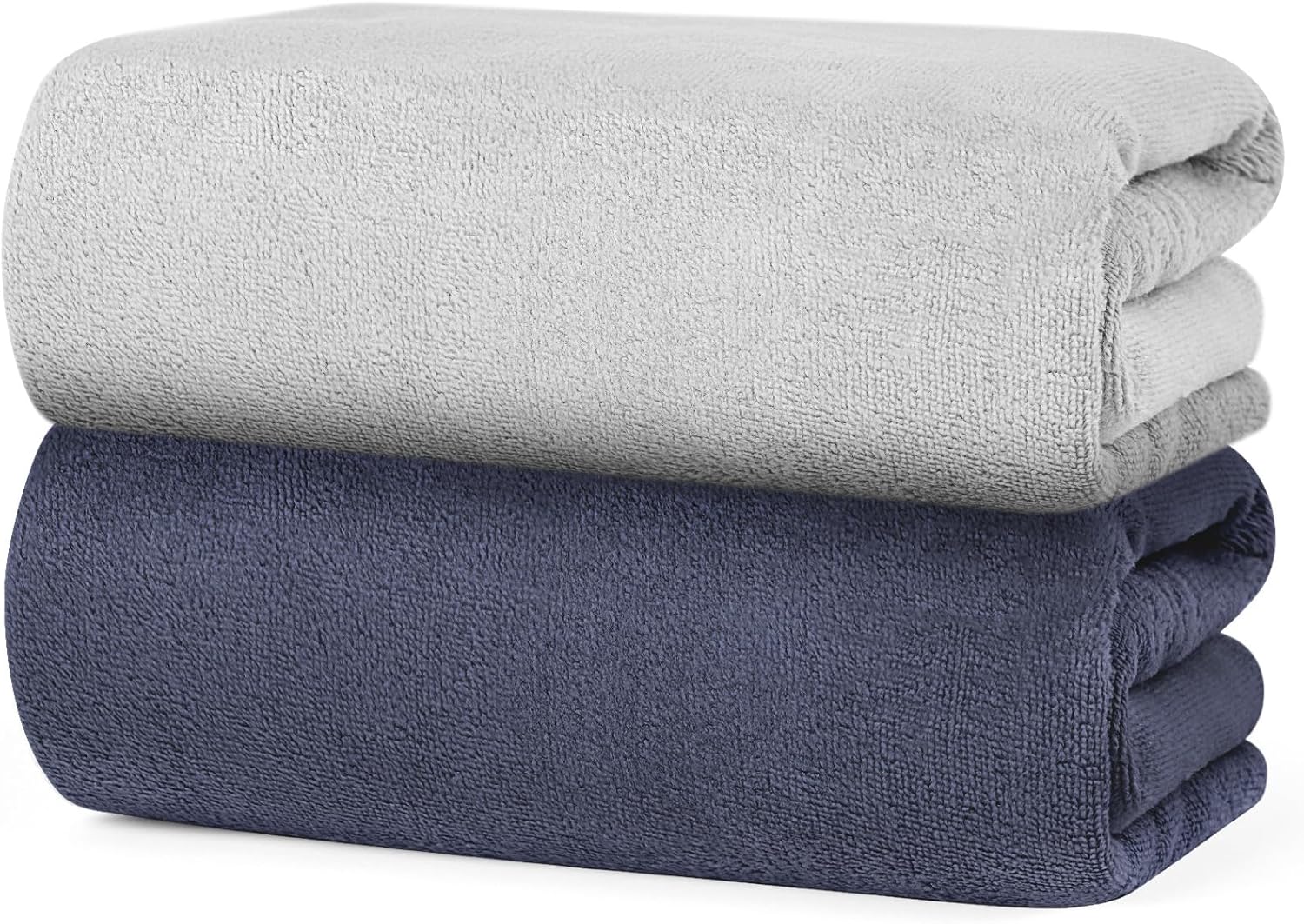 URAQT 2 Piece Bath Towels Set Superfine Fiber Washcloths Hotel Quality Super Soft and Highly Absorbent Thick Towels Machine Washable for Bathroom, Shower Gifts (Gray/70 * 140cm)