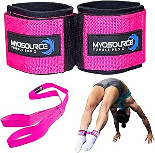 Myosource Kinetic Bands Tumble Pro X Ankle Straps Kit – Cheerleading Standing Tumbling Equipment, Gymnastics Backhandspring Trainer – Includes Flexibility Stunt Stretch Strap – Blue, Pink, Purple