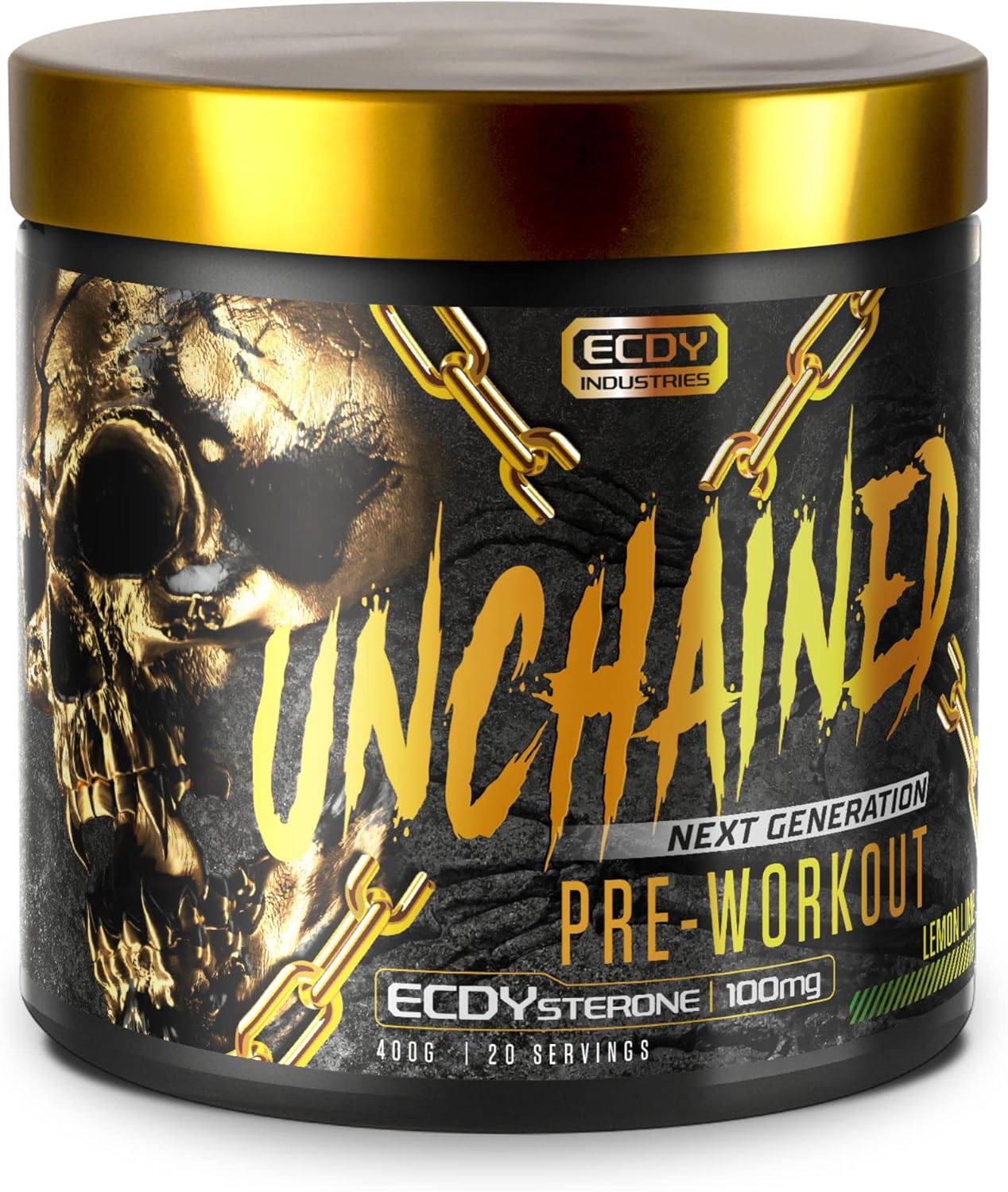 UNCHAINED® - Pre Workout Booster with Ecdysterone | 20 Servings (400g) with Caffeine | L-Arginine, L-Citrulin-Malate, Beta-Alanine + 14 Other Active Ingredients | 100% Focus & Energy | Lemon Lime