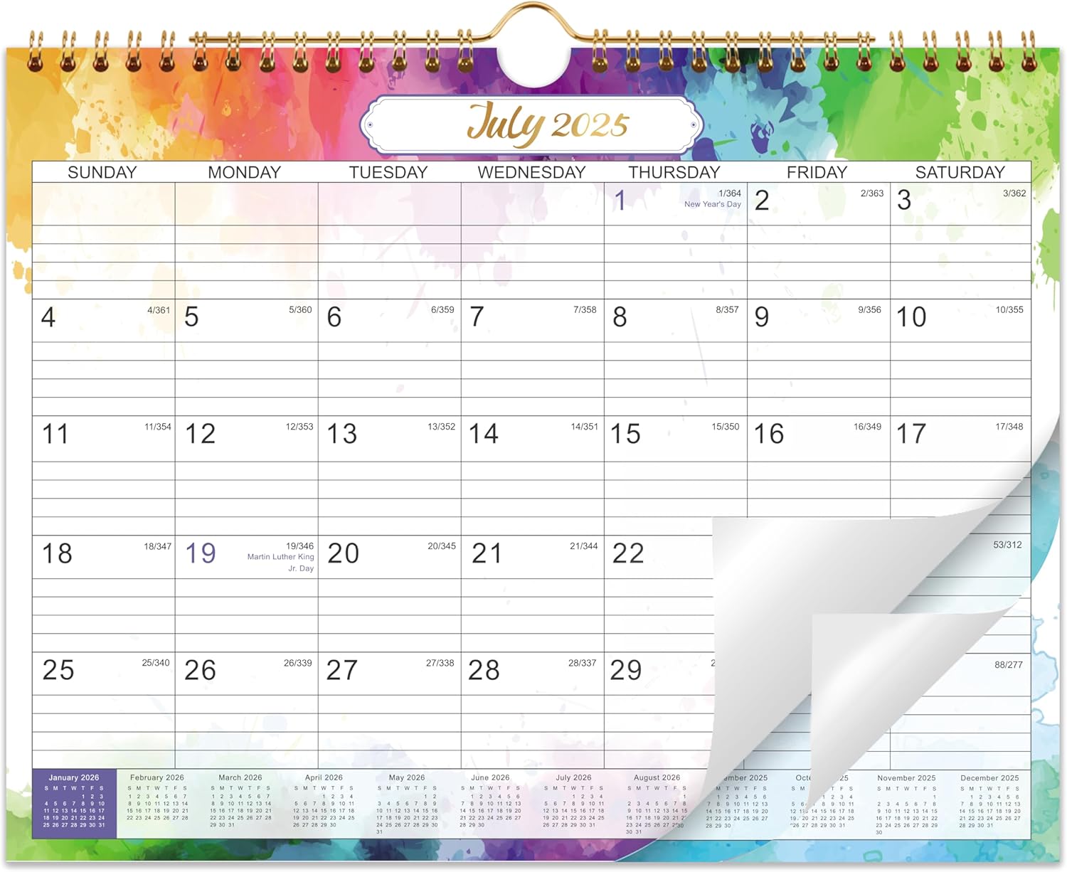 2025-2026 Calendar - 2025-2026 Wall Calendar 18 Months, from Jul. 2025 - Dec. 2026, Monthly Calendar with Julian Date, 11 x 8.5 in, Twin-Wire Binding, Great for Hanging on The Wall, Color Design