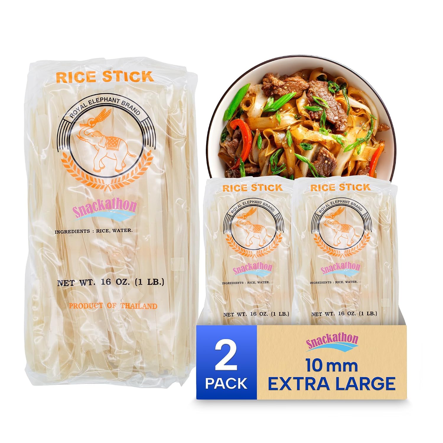 Wide Thai Rice Stick Noodles Xl (1cm) Pack of 2 (16 Ounce each)