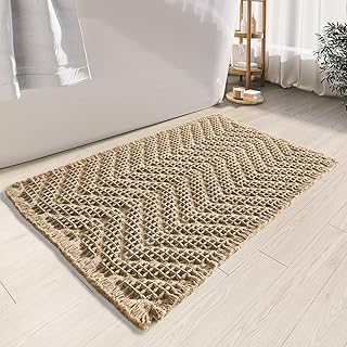 Bathroom Floor Mat,Boho Bath Mat,Super Absorbent Bath Mat,Bathroom Rugs Non Slip Washable, Quick Dry Shower Mats, Ultra Soft Bath Mat Towel,Brown,18"*30"
