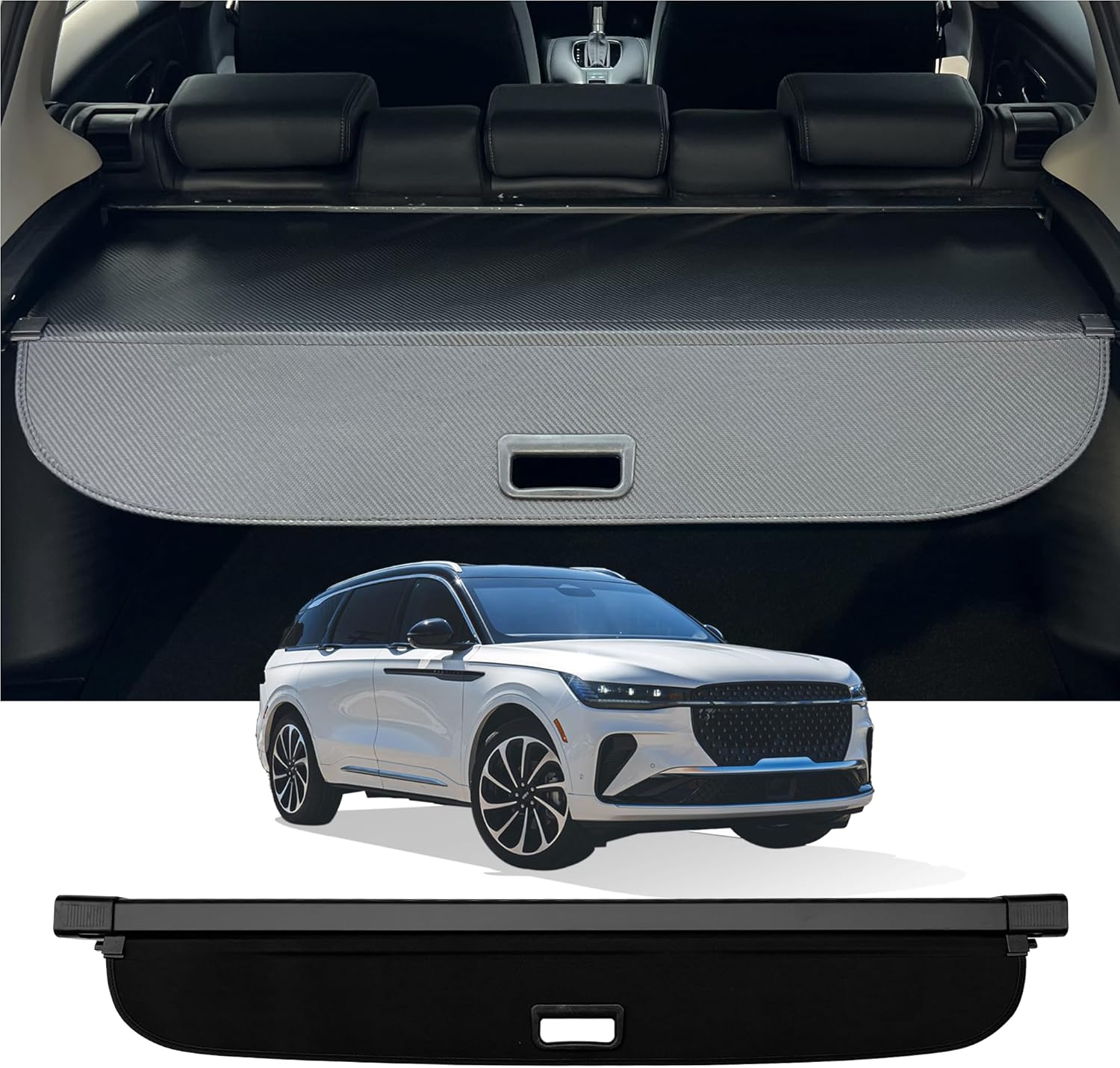Cargo Cover for 2025 2024 Lincoln Nautilus, Retractable Rear Trunk Cover Compatible with 2024 2025 Lincoln Nautilus Security Shielding Shade No Gap Car Accessory Black, Carbon Fiber