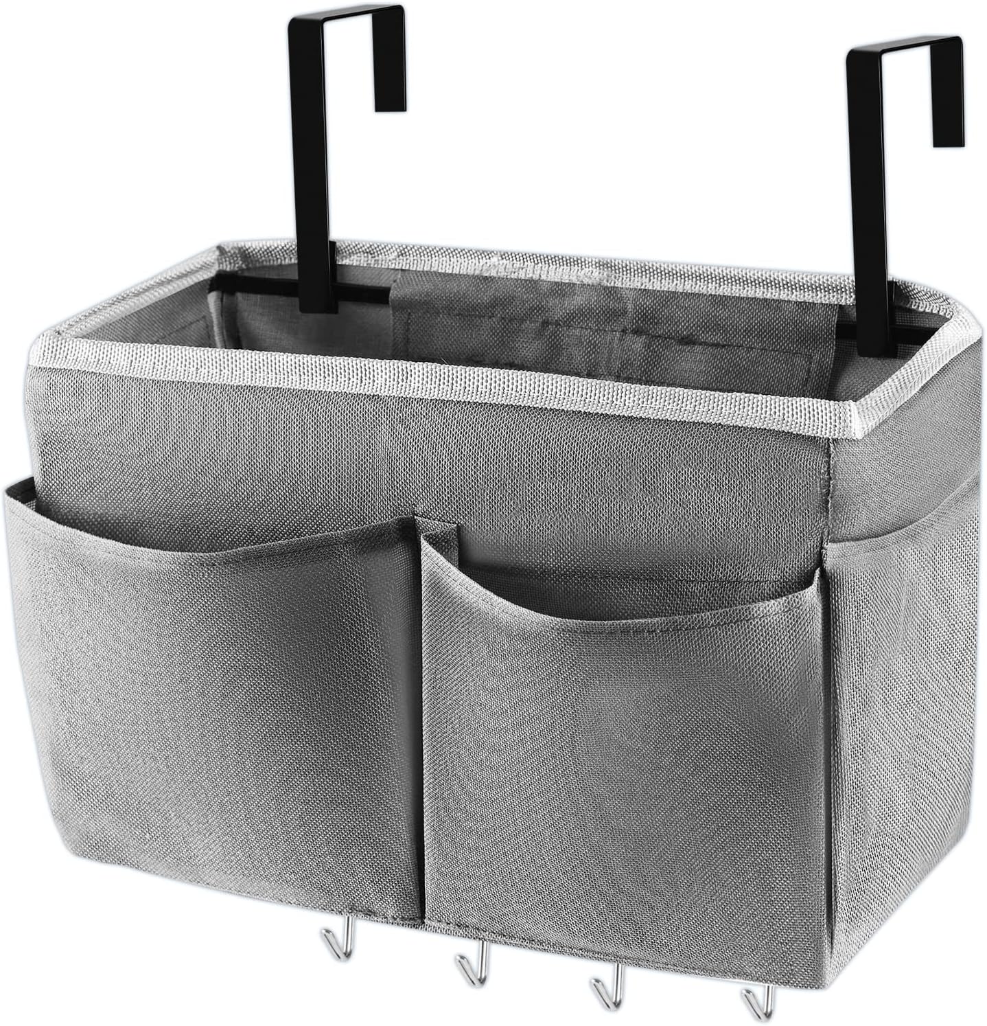 Beside Storage Organizer 5 Pockets with 4 Hooks Hanging Storage Bag for Headboards/Bunk Bed (Grey)