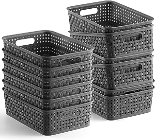 [ 12 Pack ] Plastic Storage Baskets - Small Pantry Organization and Storage Bins - Household Organizers for Laundry Room, Bathrooms, Bedrooms, Kitchens, Cabinets, Countertops, Under Sink or On Shelve