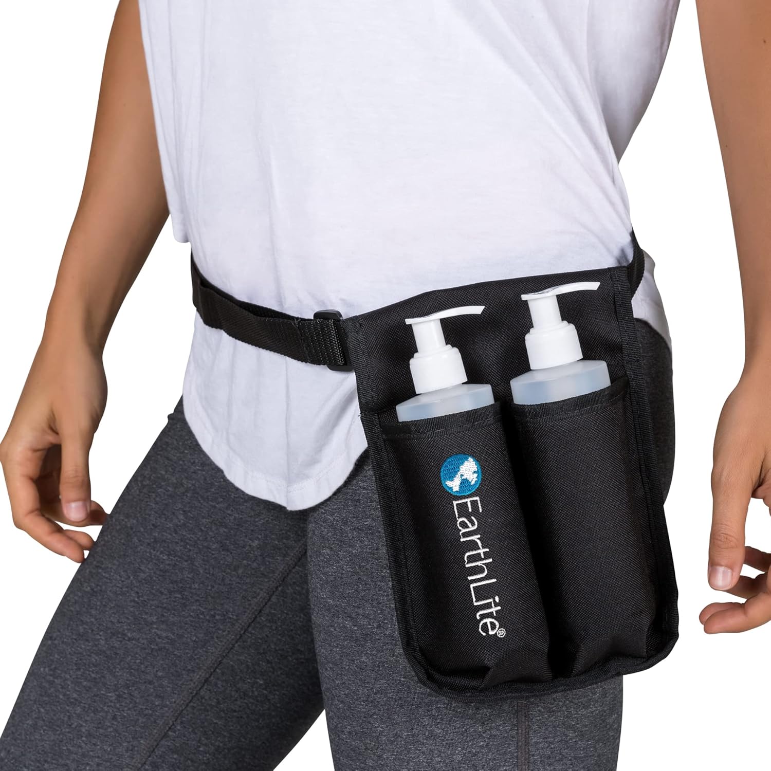 EARTHLITE Massage Bottle Holster Kit - Incl. Bottle & Heavy Duty, Adjustable Holster for Massage Oil, Massage Lotion