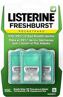 Listerine Freshburst Pocketpaks Portable Breath Strips, Dissolving Breath Freshener Strips Kill 99% of Germs that Cause Bad Breath, Portable for On-the-Go, Minty Flavor, 3 x 24-strips