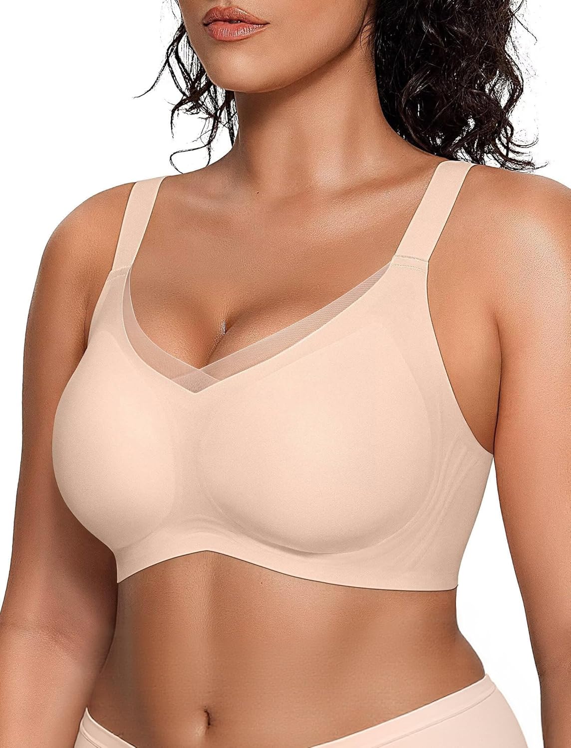 Vertvie Wireless Bras for Women No Underwire Supportive Mesh Crossover Bra Seamless Push Up Full Coverage Everyday Bralettes