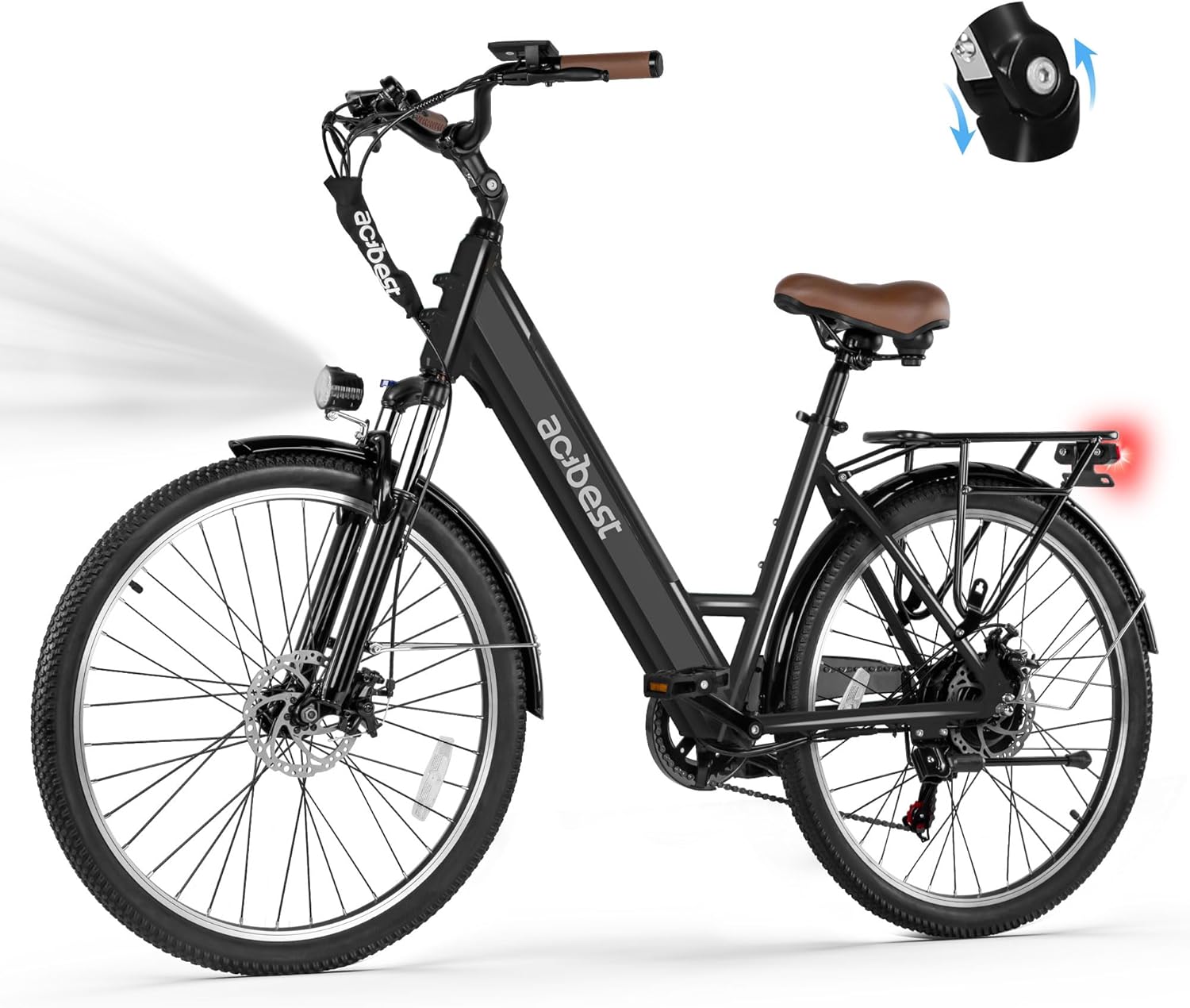 ACTBEST Cores Electric Bike for Adults, 26" Electric Commuter Bike with 1200W Peak Motor, 28MPH 70 Miles Max, 48V 576Wh Removable Battery, 7-Speed City Cruiser Mountain E Bike for Commuting