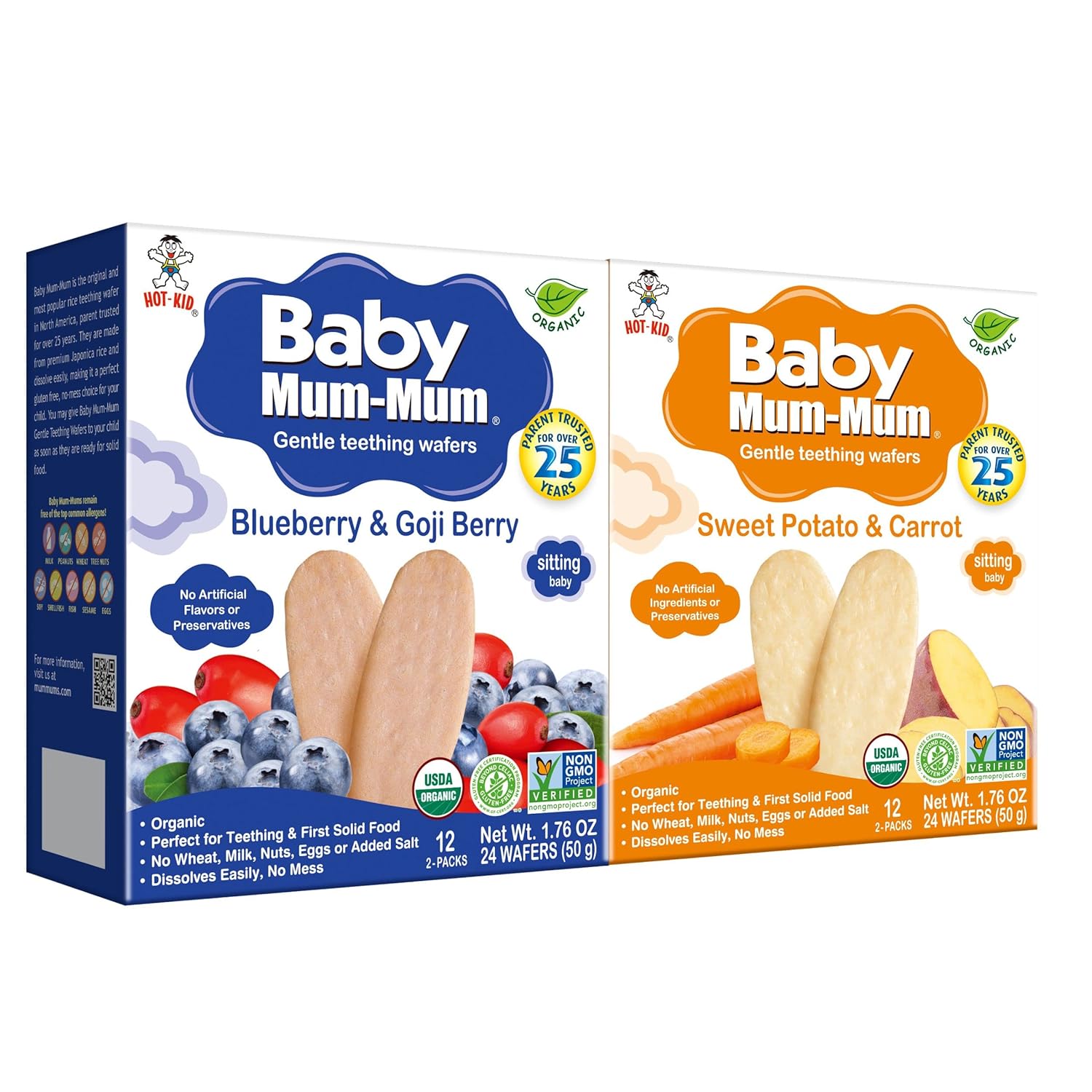 Baby Mum-Mum Gentle Teething Crackers, Blueberry & Goji Berry, Sweet Potato & Carrot | 24 Count (Pack of 4) | Gluten Free, Allergen Free, Non-GMO | Baby Snacks
